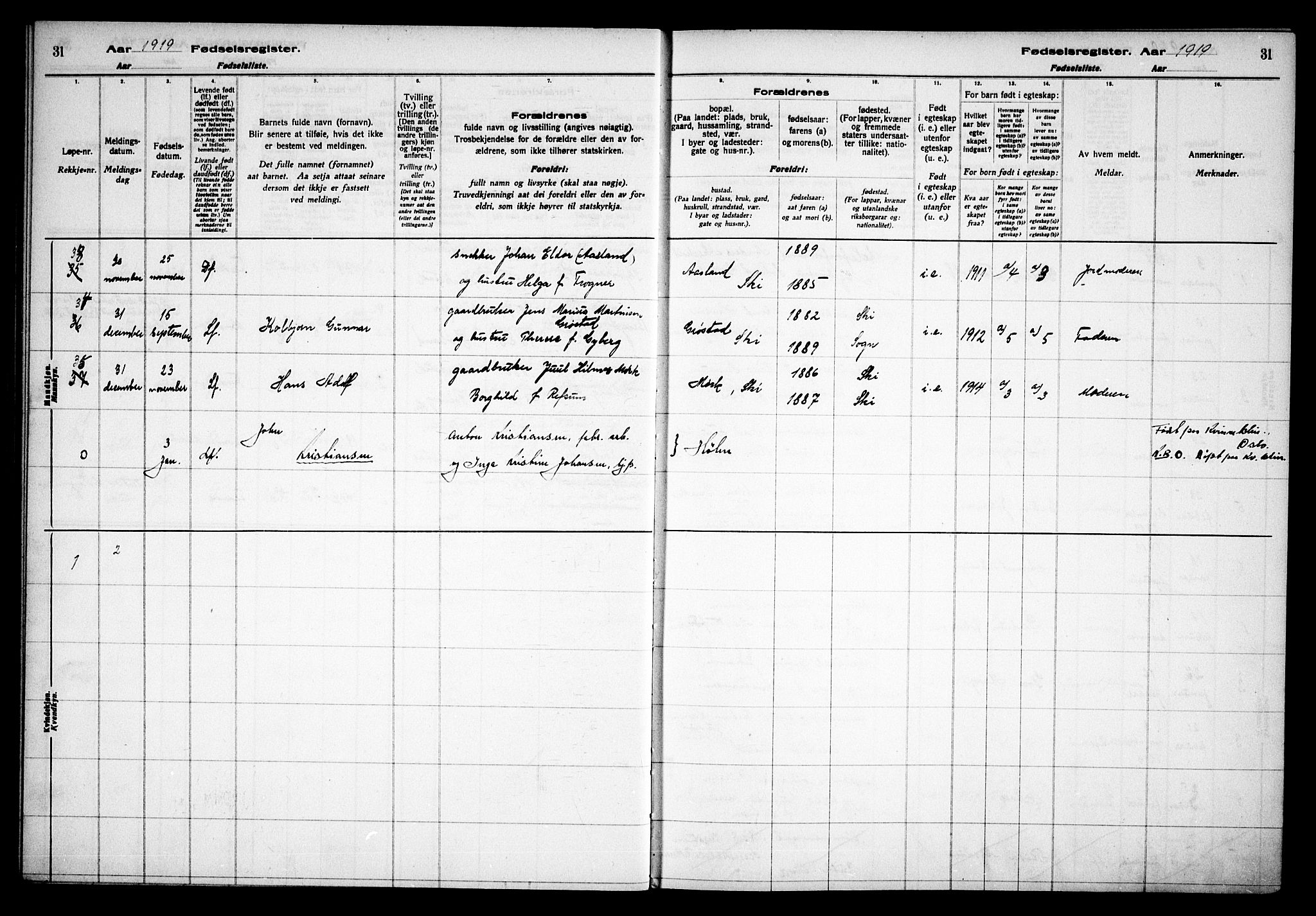 Kråkstad prestekontor Kirkebøker, AV/SAO-A-10125a/J/Jb/L0001: Fødselsregister nr. II 1, 1916-1936, s. 31