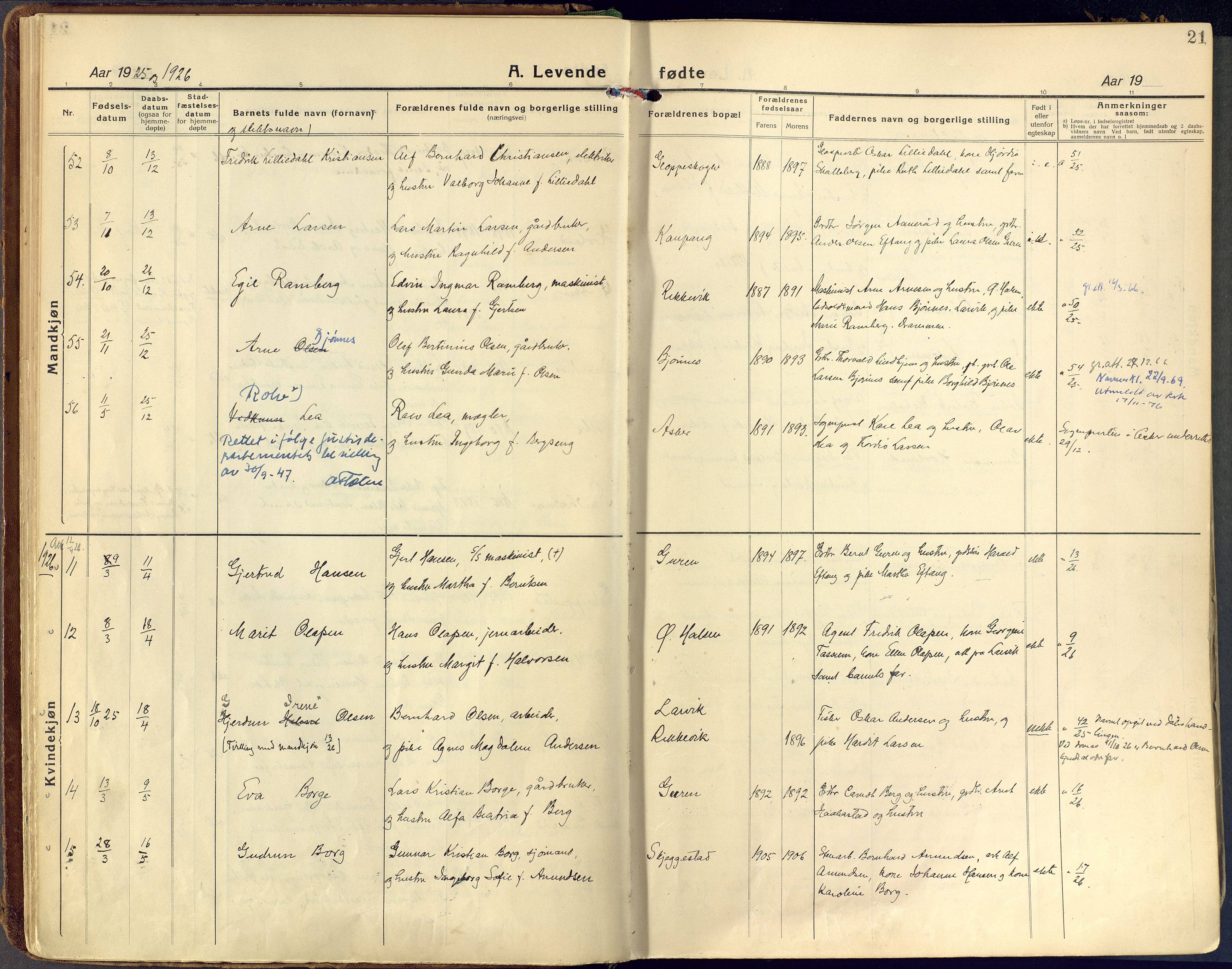 Tjølling kirkebøker, AV/SAKO-A-60/F/Fa/L0011: Ministerialbok nr. 11, 1924-1943, s. 21