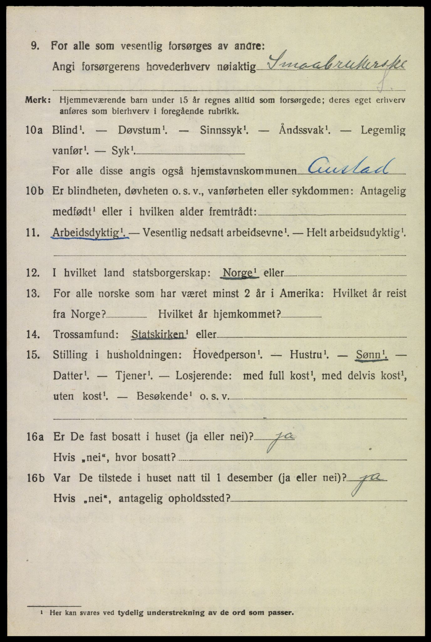 SAK, Folketelling 1920 for 1031 Austad herred, 1920, s. 1384