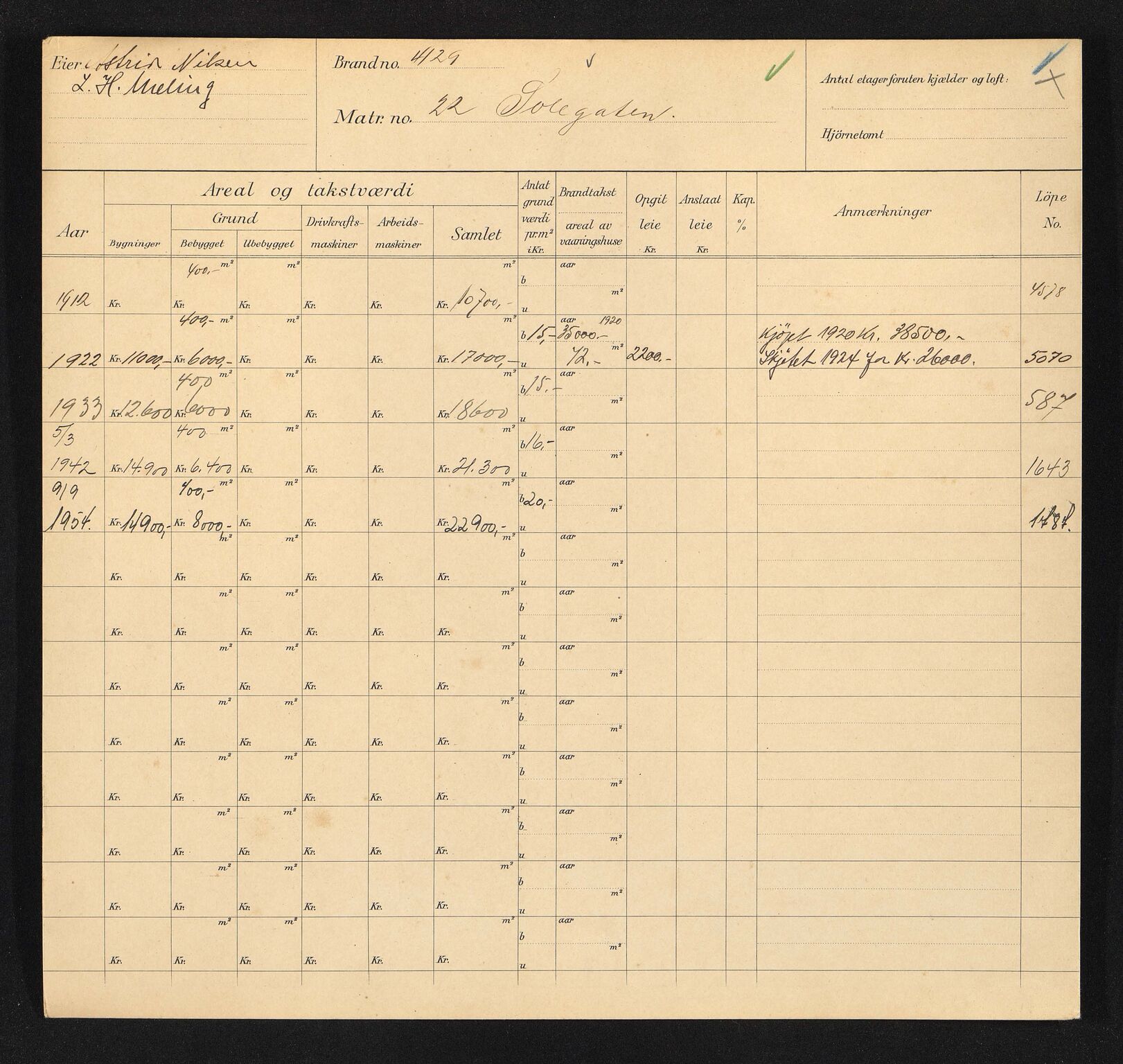 Stavanger kommune. Skattetakstvesenet, BYST/A-0440/F/Fa/Faa/L0039/0007: Skattetakstkort / Solagata 20 - Solandsbakken 39