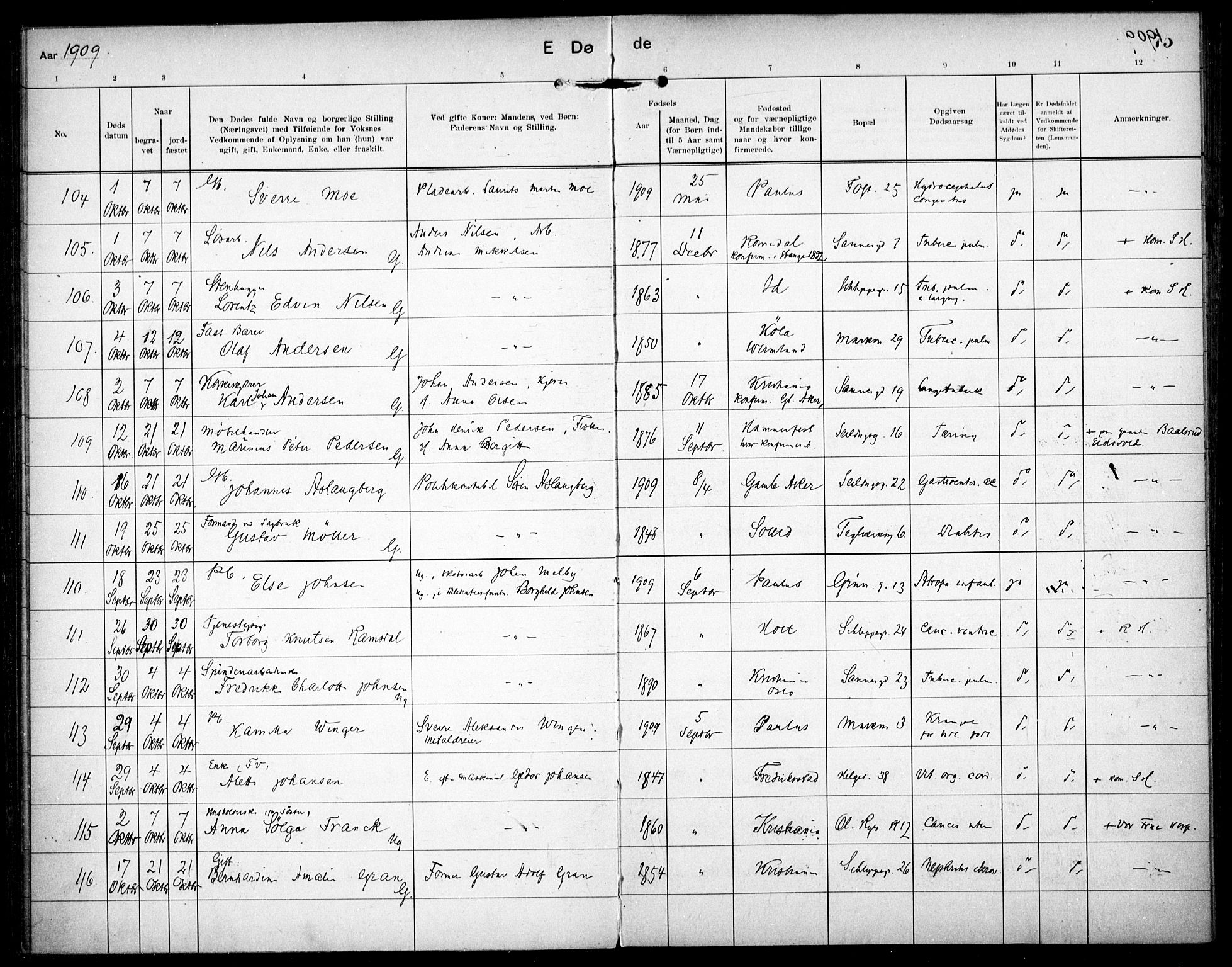 Paulus prestekontor Kirkebøker, AV/SAO-A-10871/F/Fa/L0018: Ministerialbok nr. 18, 1906-1915, s. 75