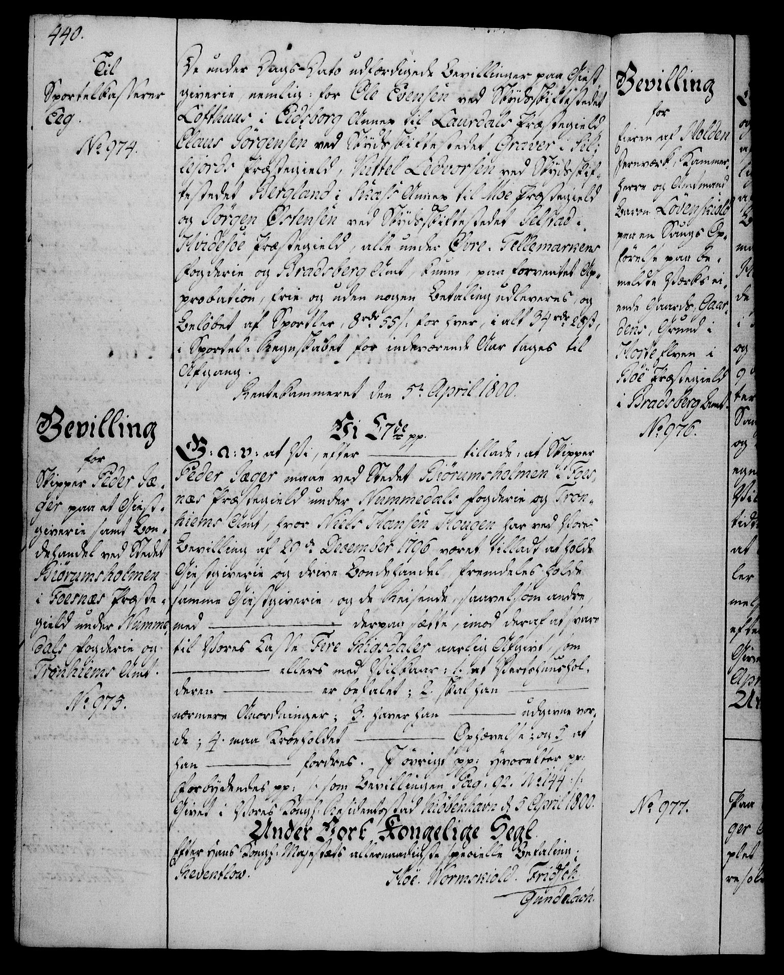 Rentekammeret, Kammerkanselliet, RA/EA-3111/G/Gg/Gga/L0016: Norsk ekspedisjonsprotokoll med register (merket RK 53.16), 1794-1800, s. 440