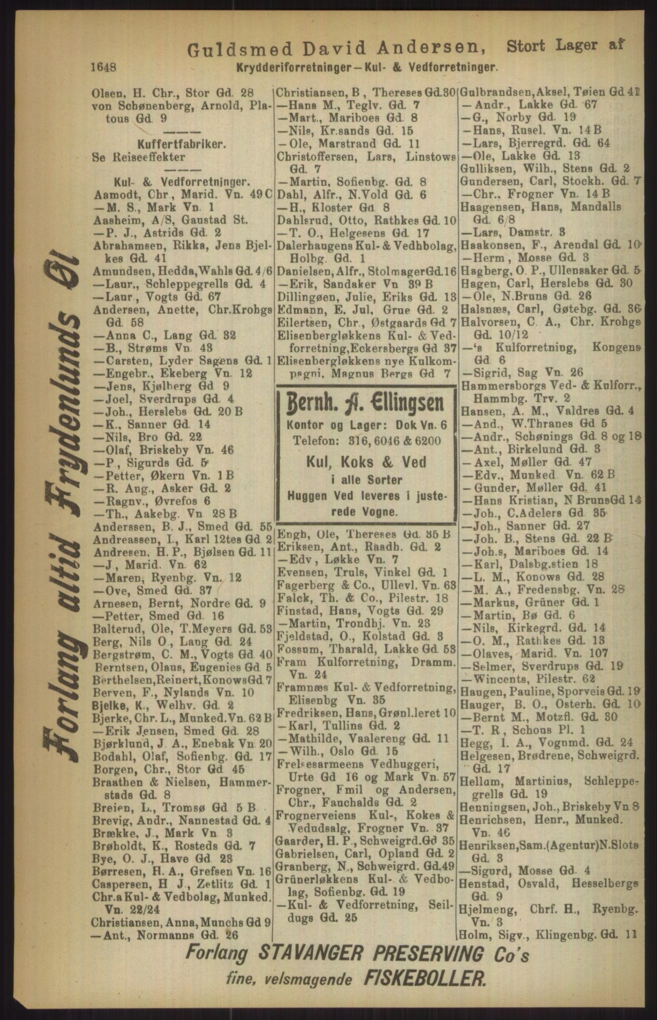 Kristiania/Oslo adressebok, PUBL/-, 1911, s. 1648