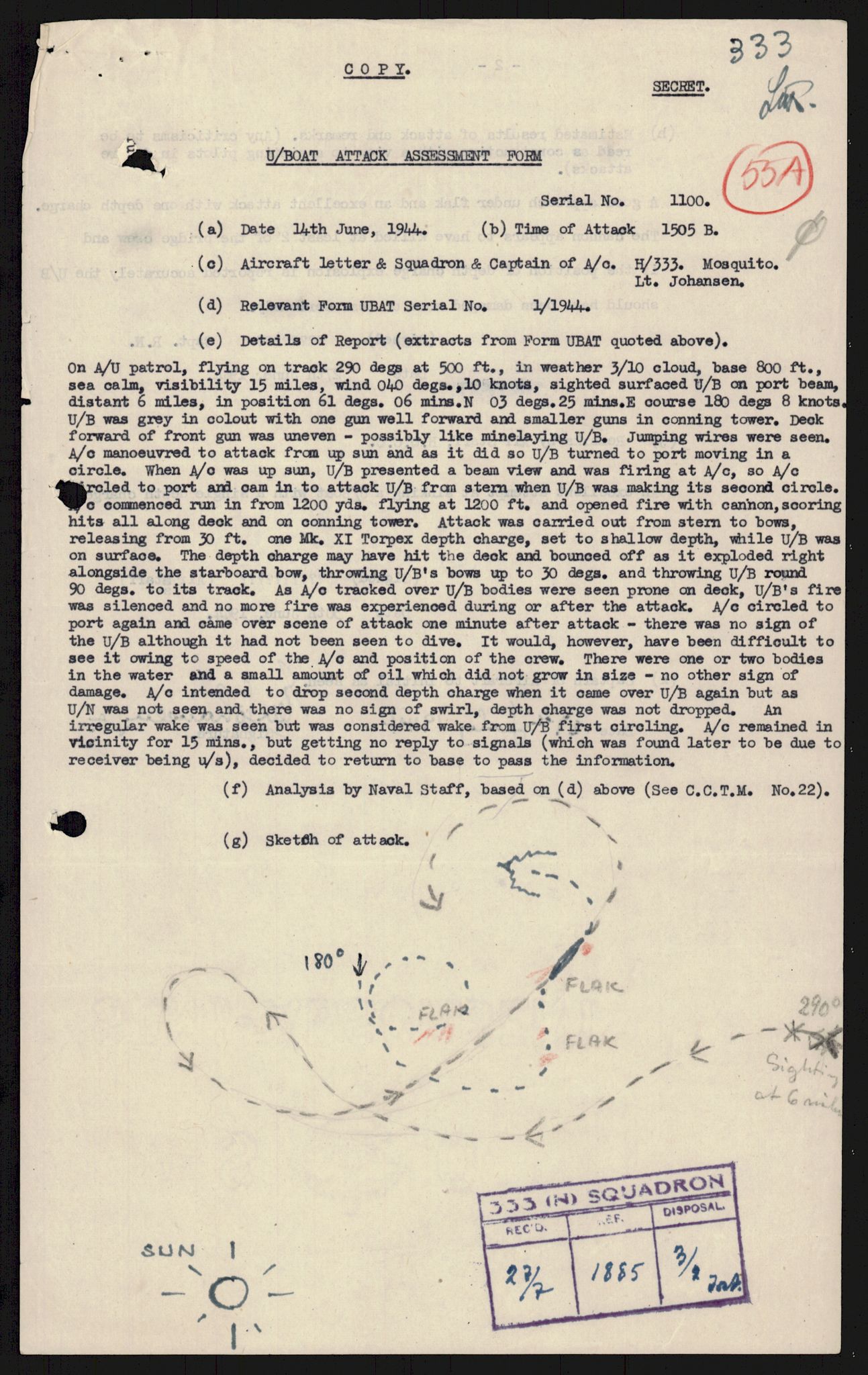 Forsvaret, 333 Skvadron, AV/RA-RAFA-2003/1/Da/L0041: Combat, Crash and and Circumstantial Reports , 1943-1945, s. 285