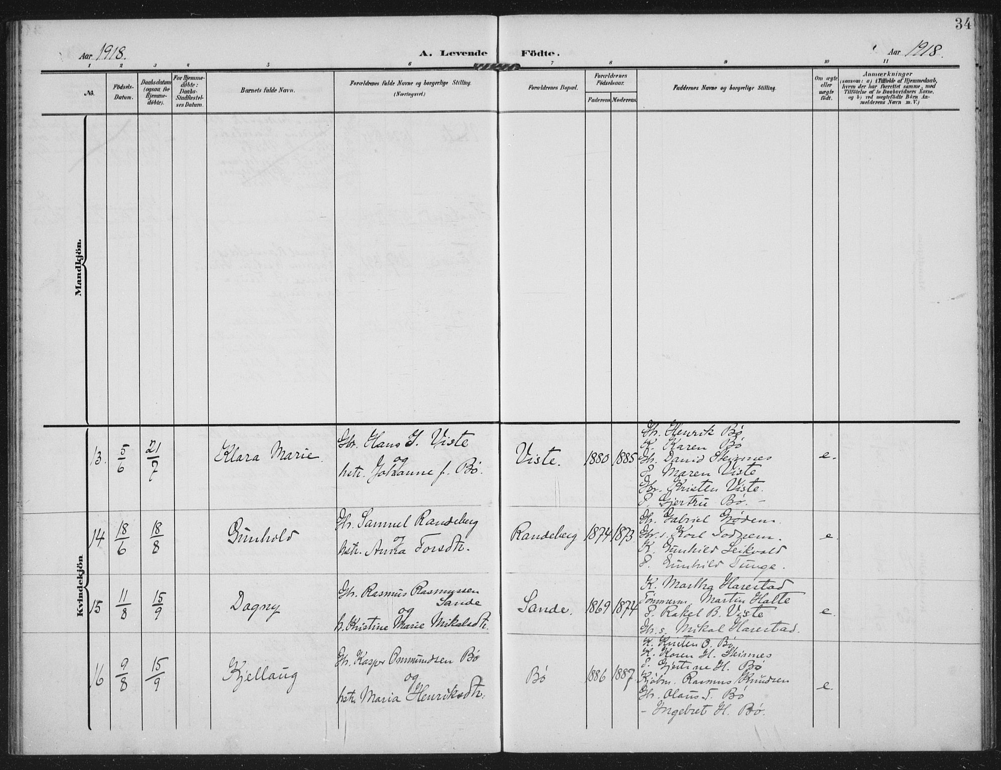 Hetland sokneprestkontor, AV/SAST-A-101826/30/30BA: Ministerialbok nr. A 14, 1905-1919, s. 34