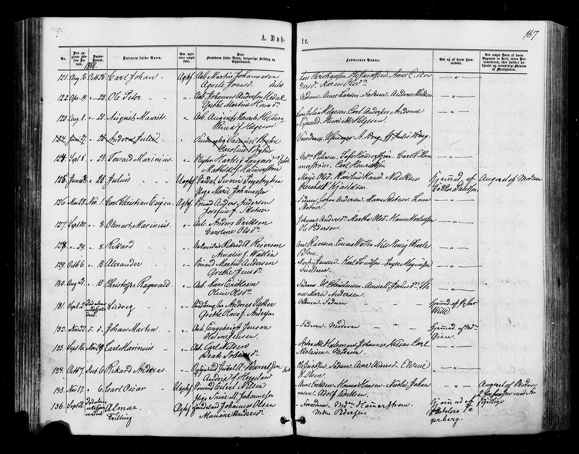 Halden prestekontor Kirkebøker, AV/SAO-A-10909/F/Fa/L0009: Ministerialbok nr. I 9, 1866-1877, s. 167
