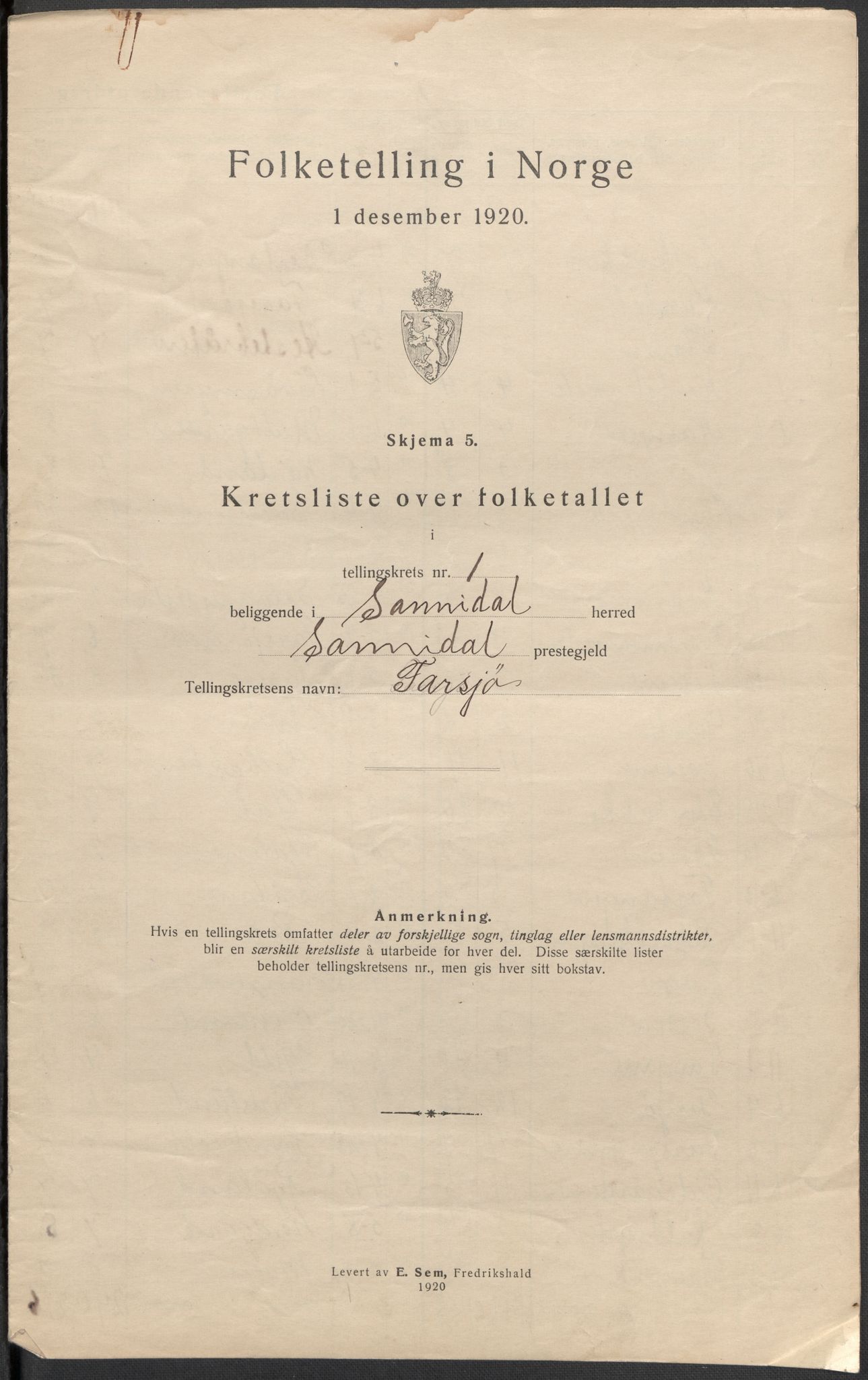 SAKO, Folketelling 1920 for 0816 Sannidal herred, 1920, s. 7