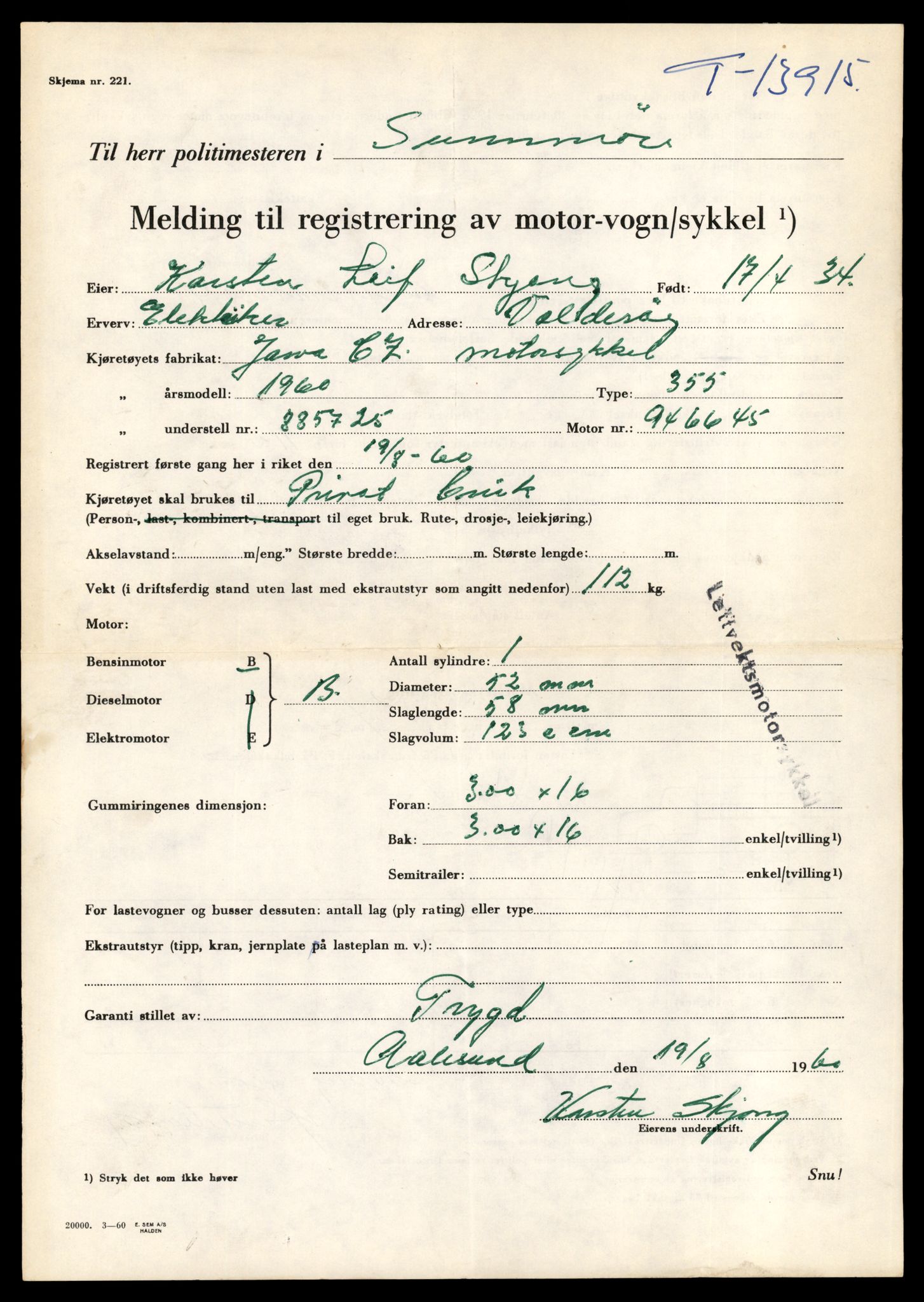 Møre og Romsdal vegkontor - Ålesund trafikkstasjon, AV/SAT-A-4099/F/Fe/L0042: Registreringskort for kjøretøy T 13906 - T 14079, 1927-1998, s. 123