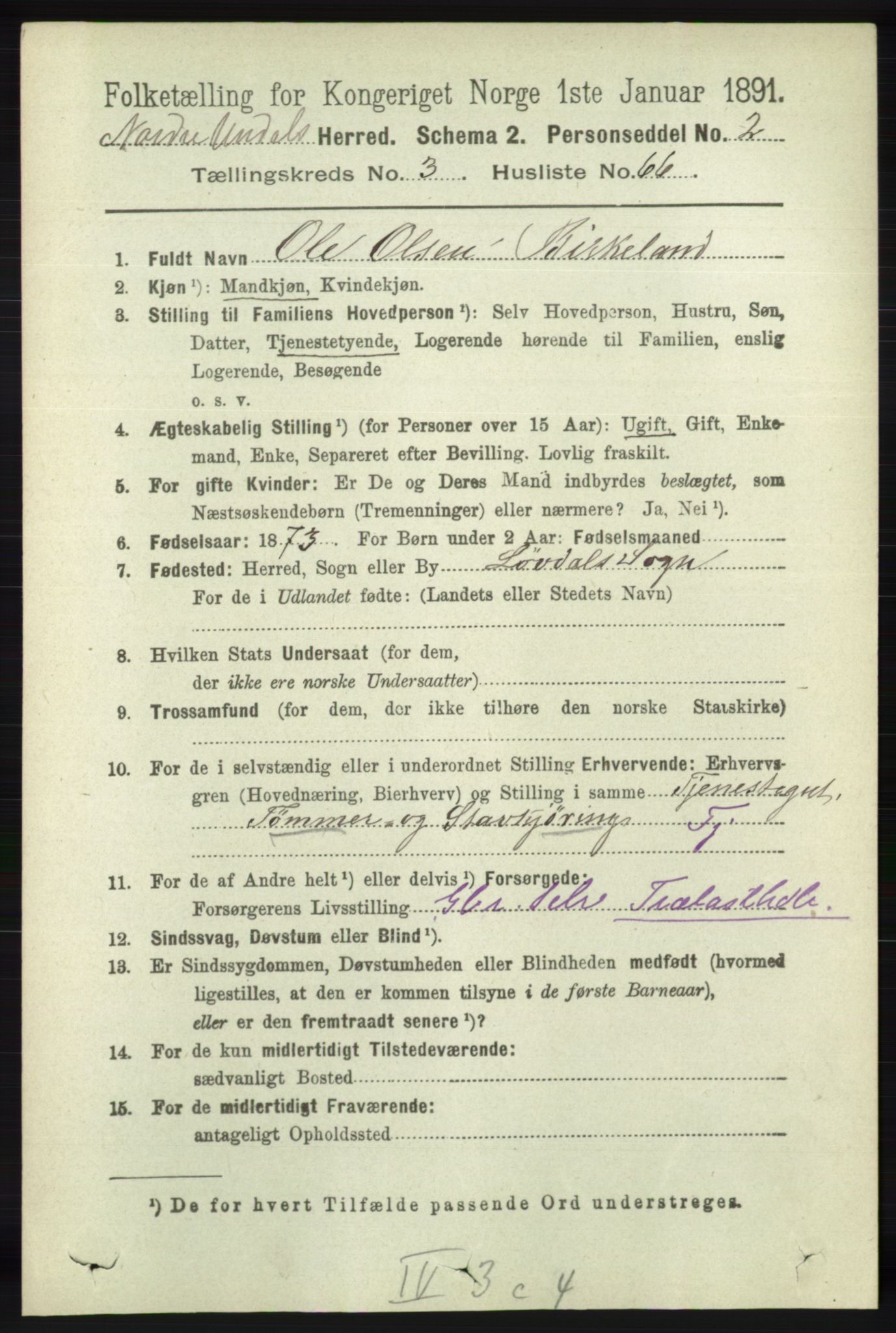 RA, Folketelling 1891 for 1028 Nord-Audnedal herred, 1891, s. 1064