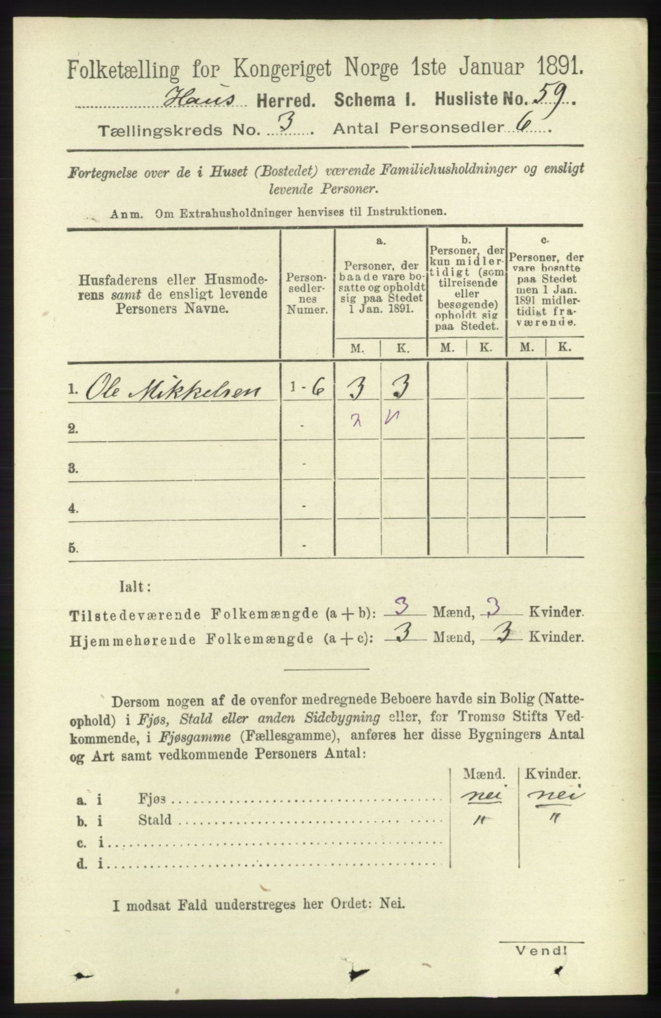 RA, Folketelling 1891 for 1250 Haus herred, 1891, s. 957