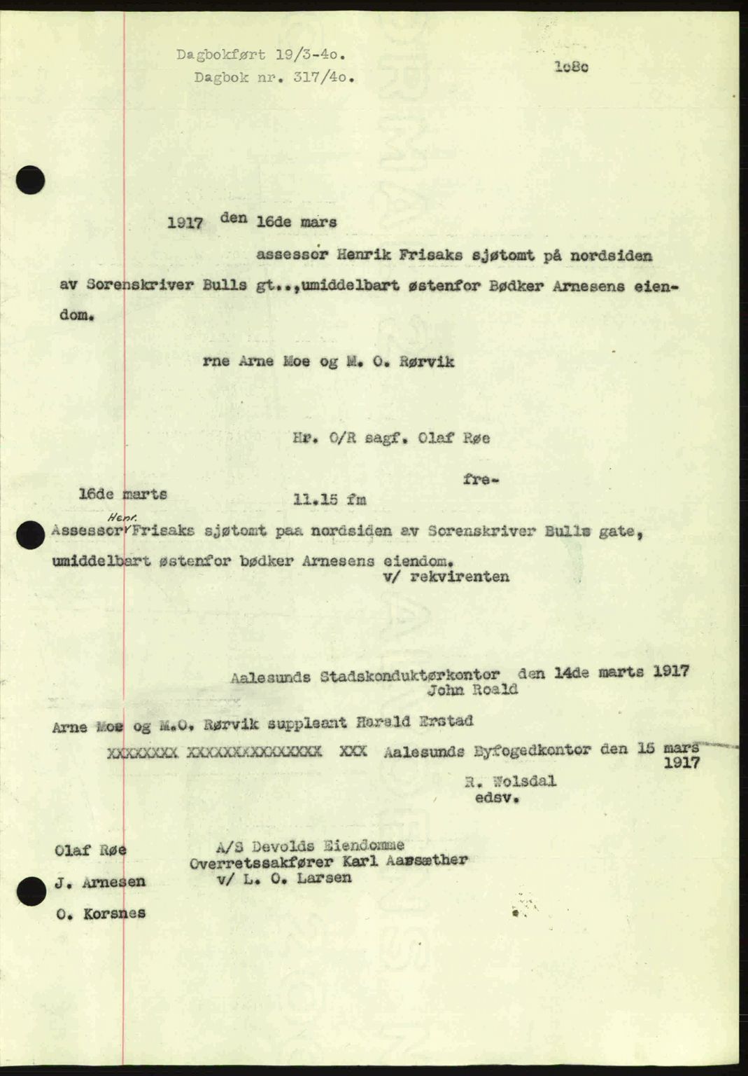 Ålesund byfogd, AV/SAT-A-4384: Pantebok nr. 34 II, 1938-1940, Dagboknr: 317/1940