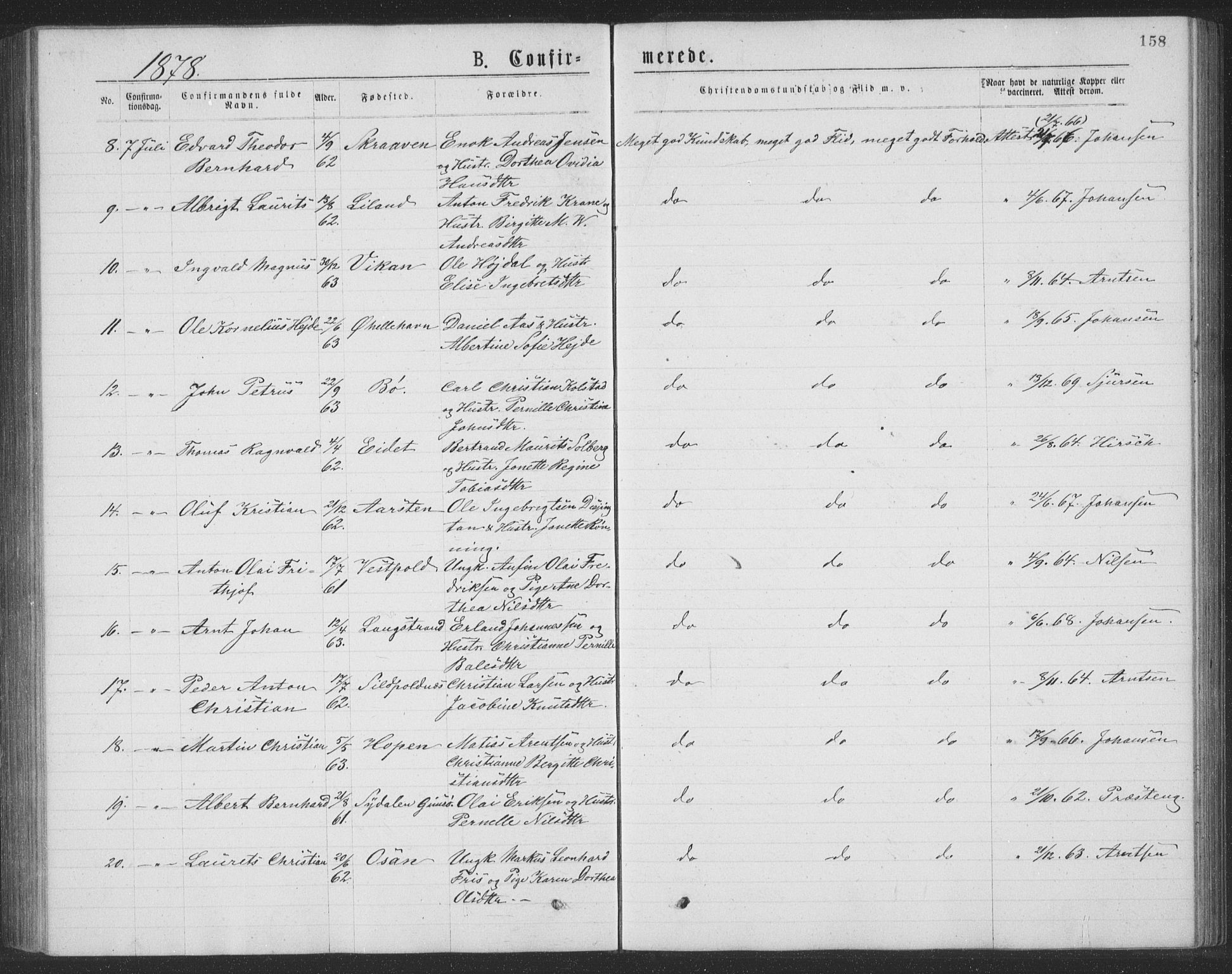 Ministerialprotokoller, klokkerbøker og fødselsregistre - Nordland, AV/SAT-A-1459/874/L1075: Klokkerbok nr. 874C04, 1876-1883, s. 158