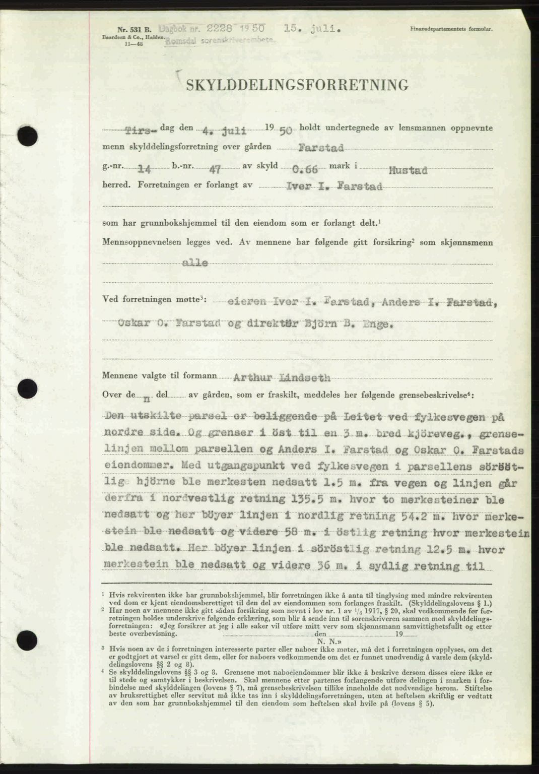 Romsdal sorenskriveri, SAT/A-4149/1/2/2C: Pantebok nr. A33, 1950-1950, Dagboknr: 2228/1950