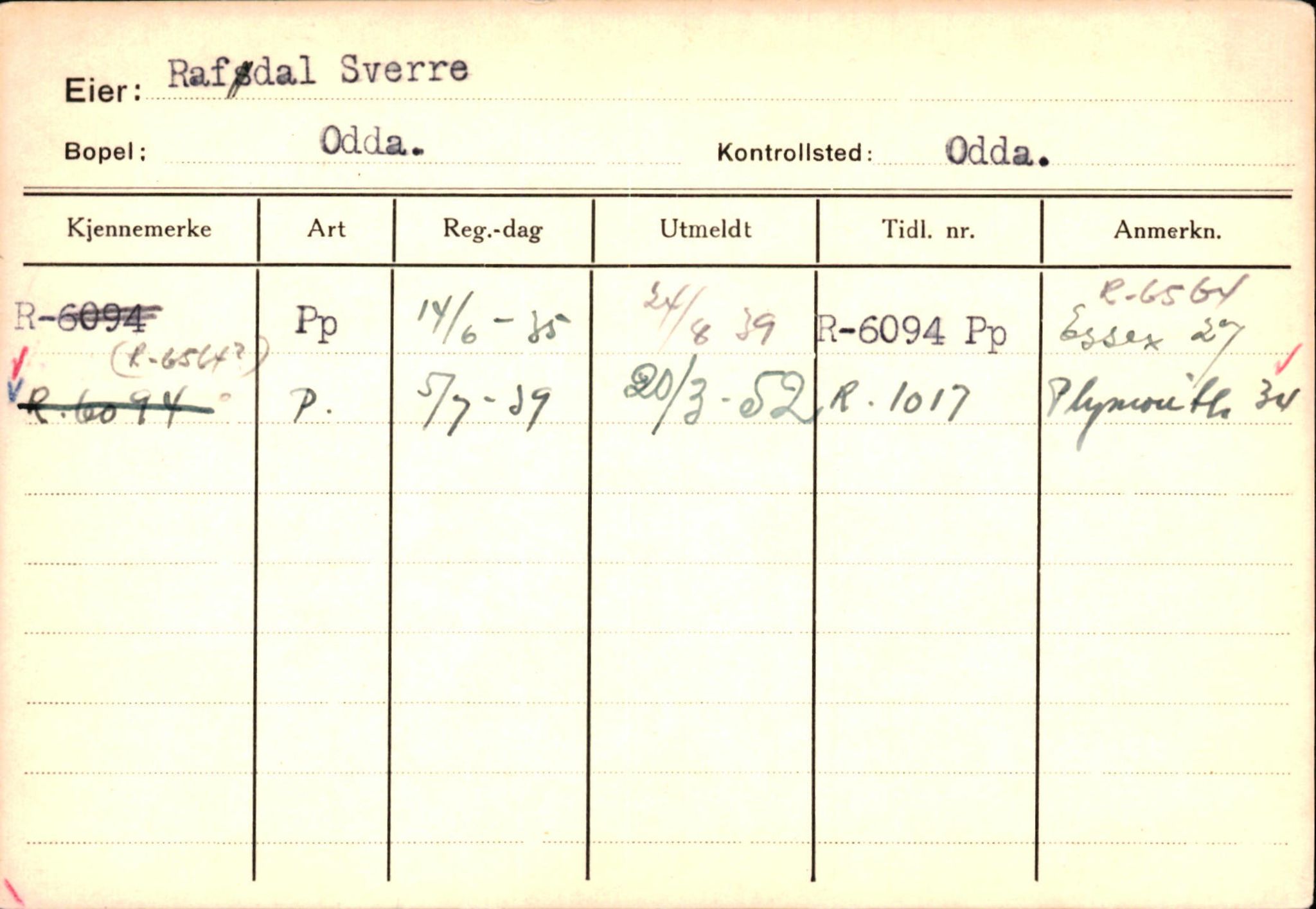 Statens vegvesen, Hordaland vegkontor, AV/SAB-A-5201/2/Hc/L0003: Eierkort Hardanger R-Å, 1928-1960, s. 5