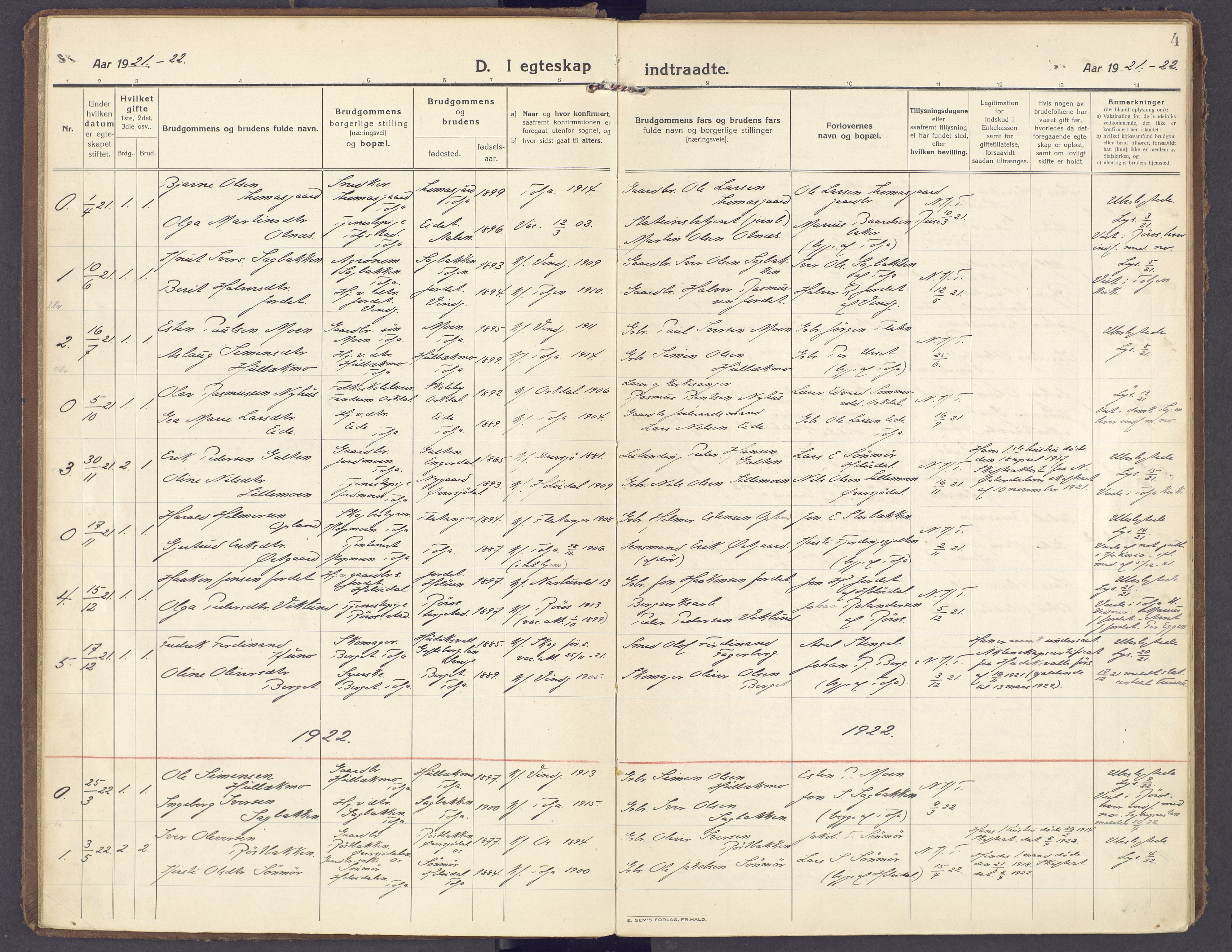 Tolga prestekontor, AV/SAH-PREST-062/K/L0019: Ministerialbok nr. 19, 1921-1974, s. 4