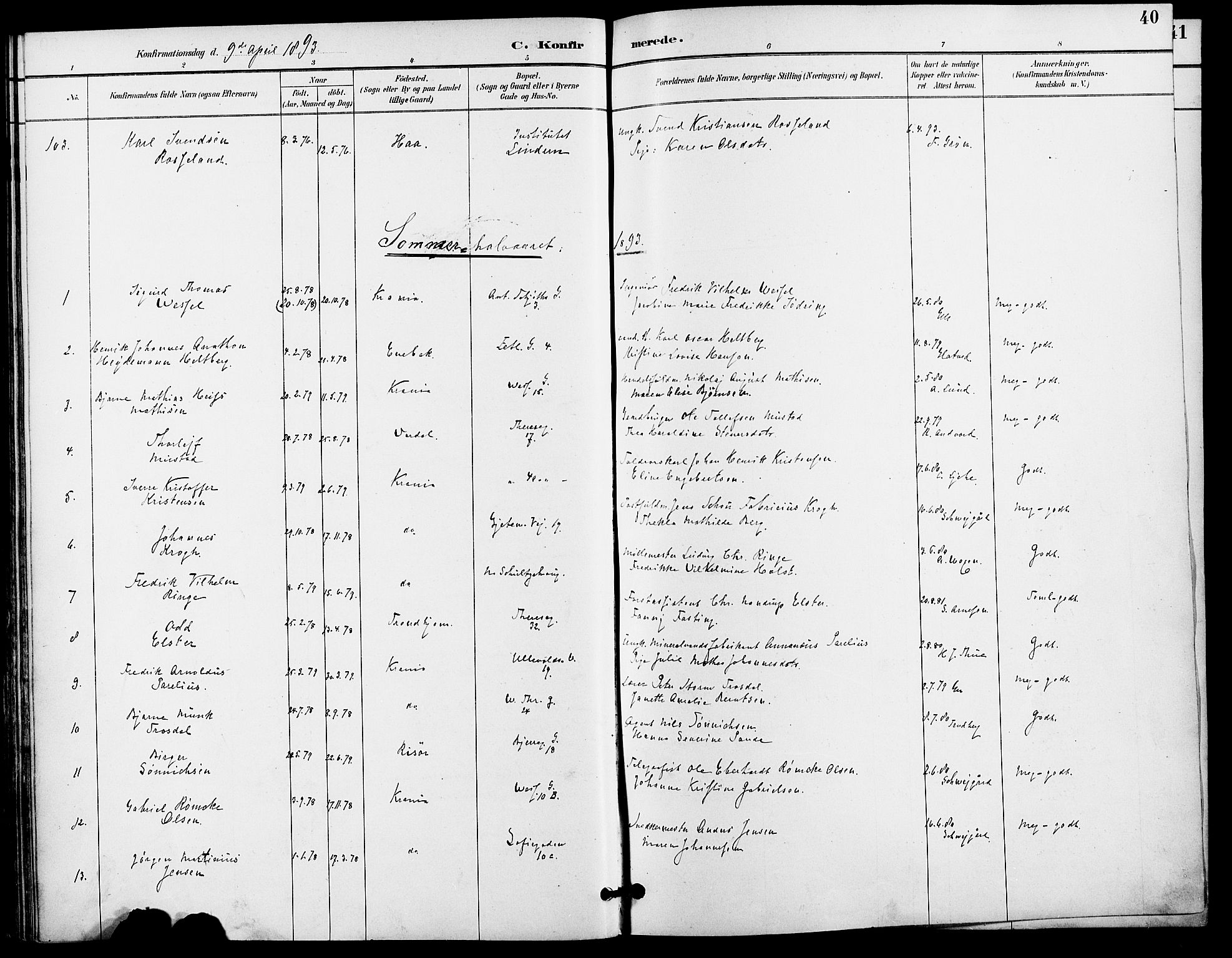 Gamle Aker prestekontor Kirkebøker, AV/SAO-A-10617a/F/L0009: Ministerialbok nr. 9, 1890-1898, s. 40