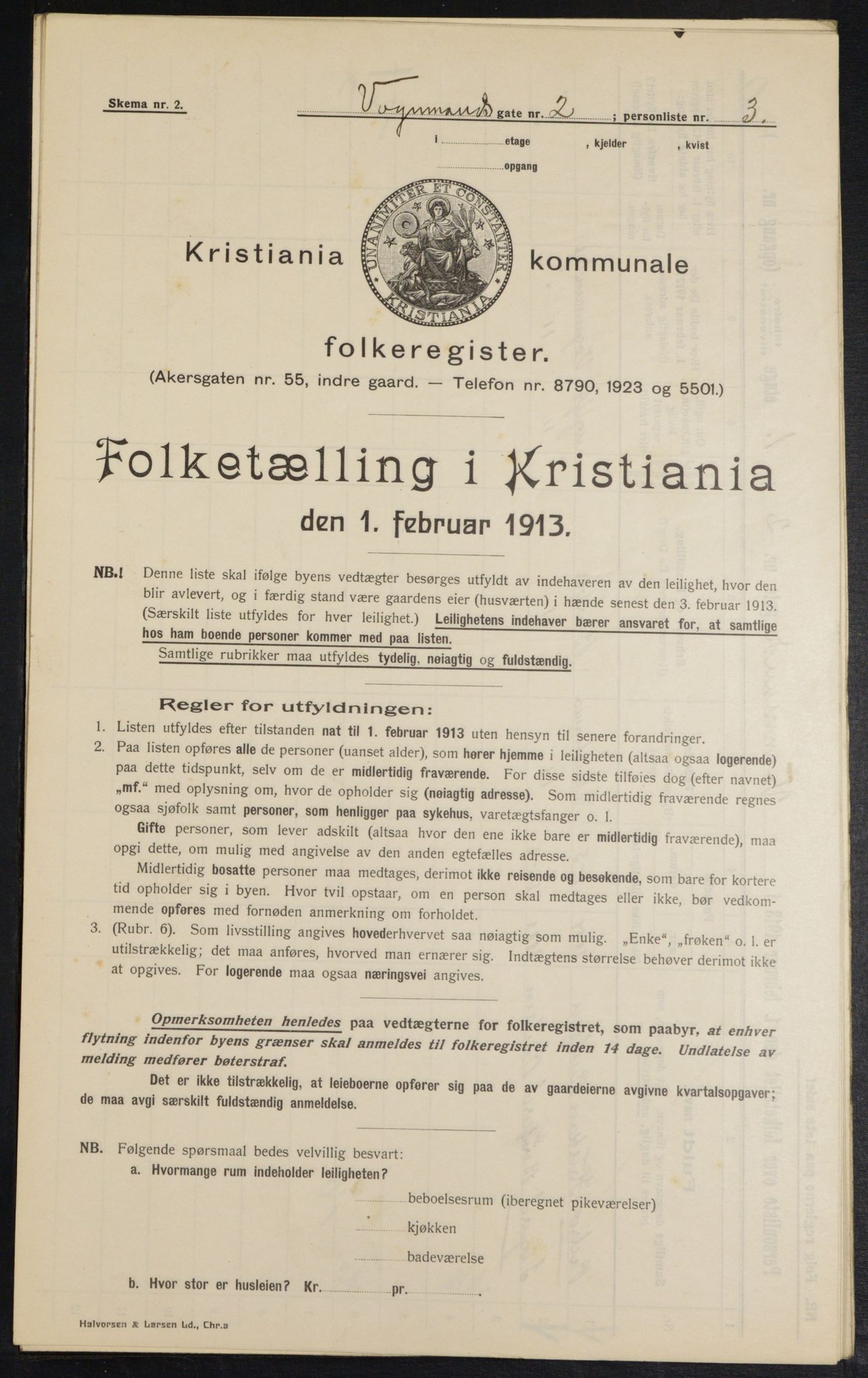 OBA, Kommunal folketelling 1.2.1913 for Kristiania, 1913, s. 124007