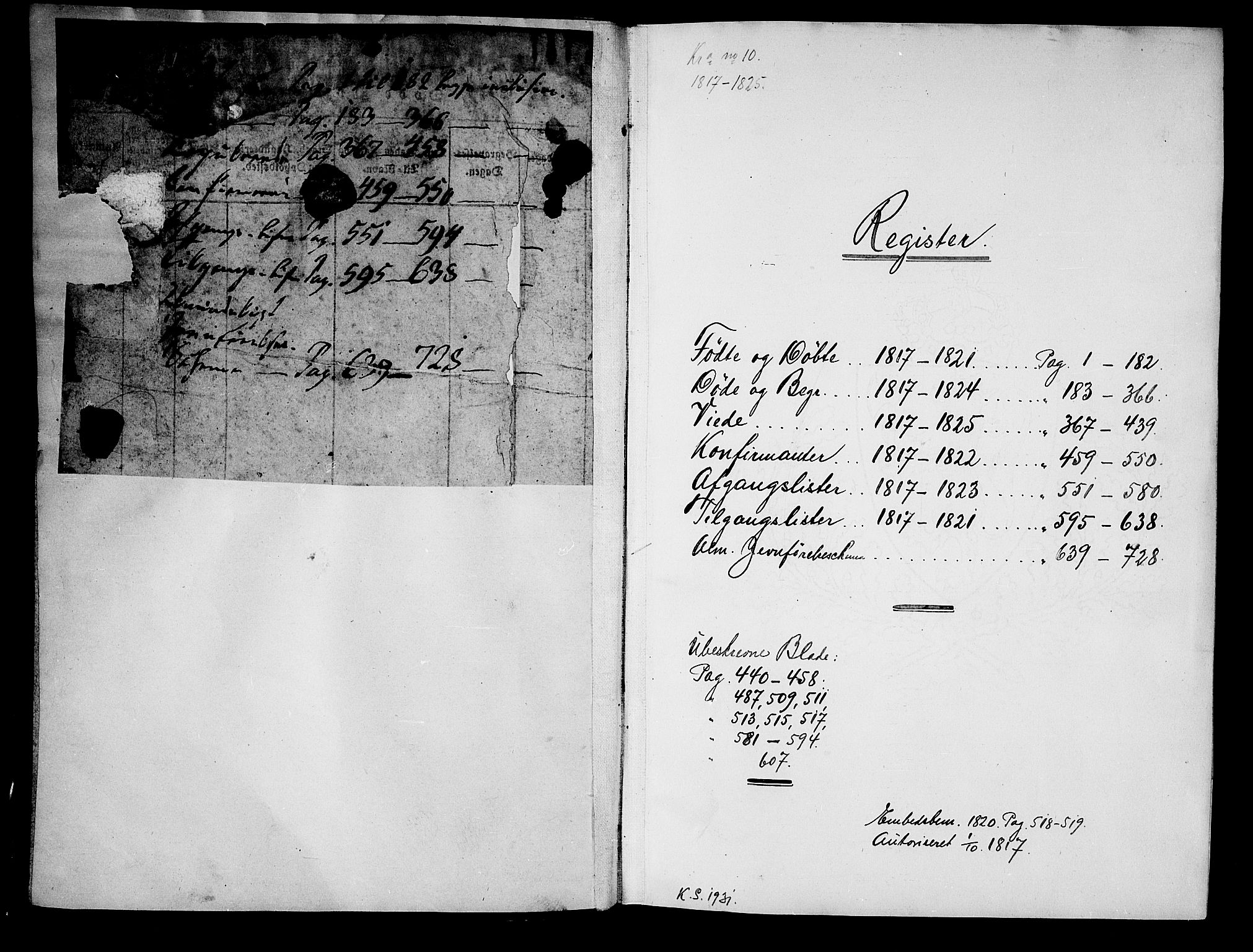 Oslo domkirke Kirkebøker, AV/SAO-A-10752/G/Ga/L0001: Klokkerbok nr. 1, 1817-1825