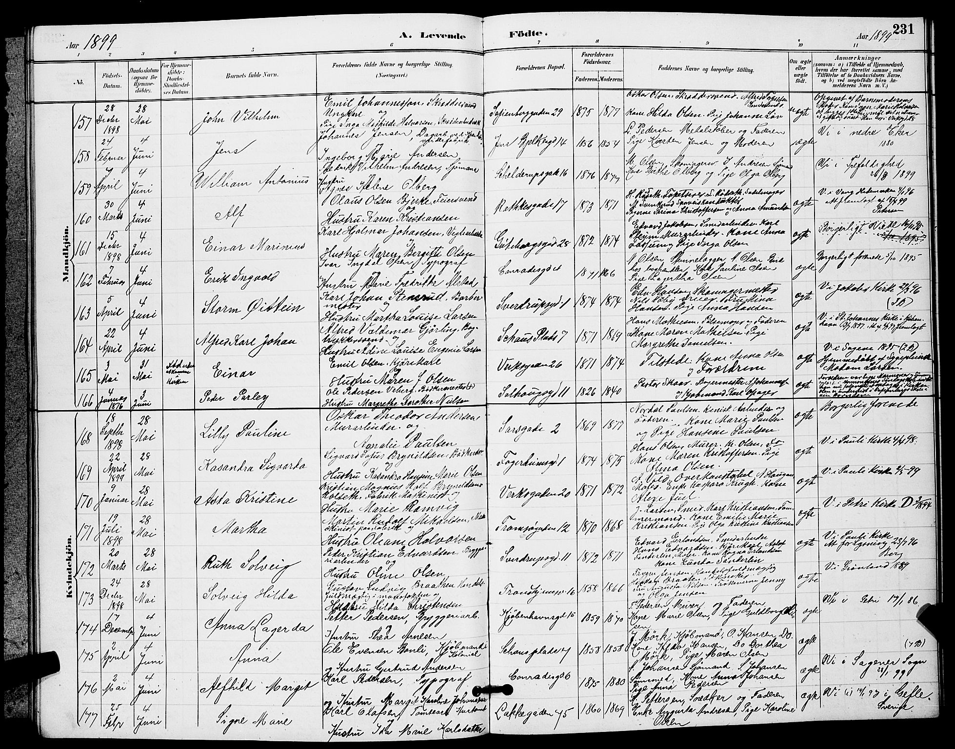 Petrus prestekontor Kirkebøker, AV/SAO-A-10872/G/Ga/L0002: Klokkerbok nr. 2, 1888-1899, s. 231