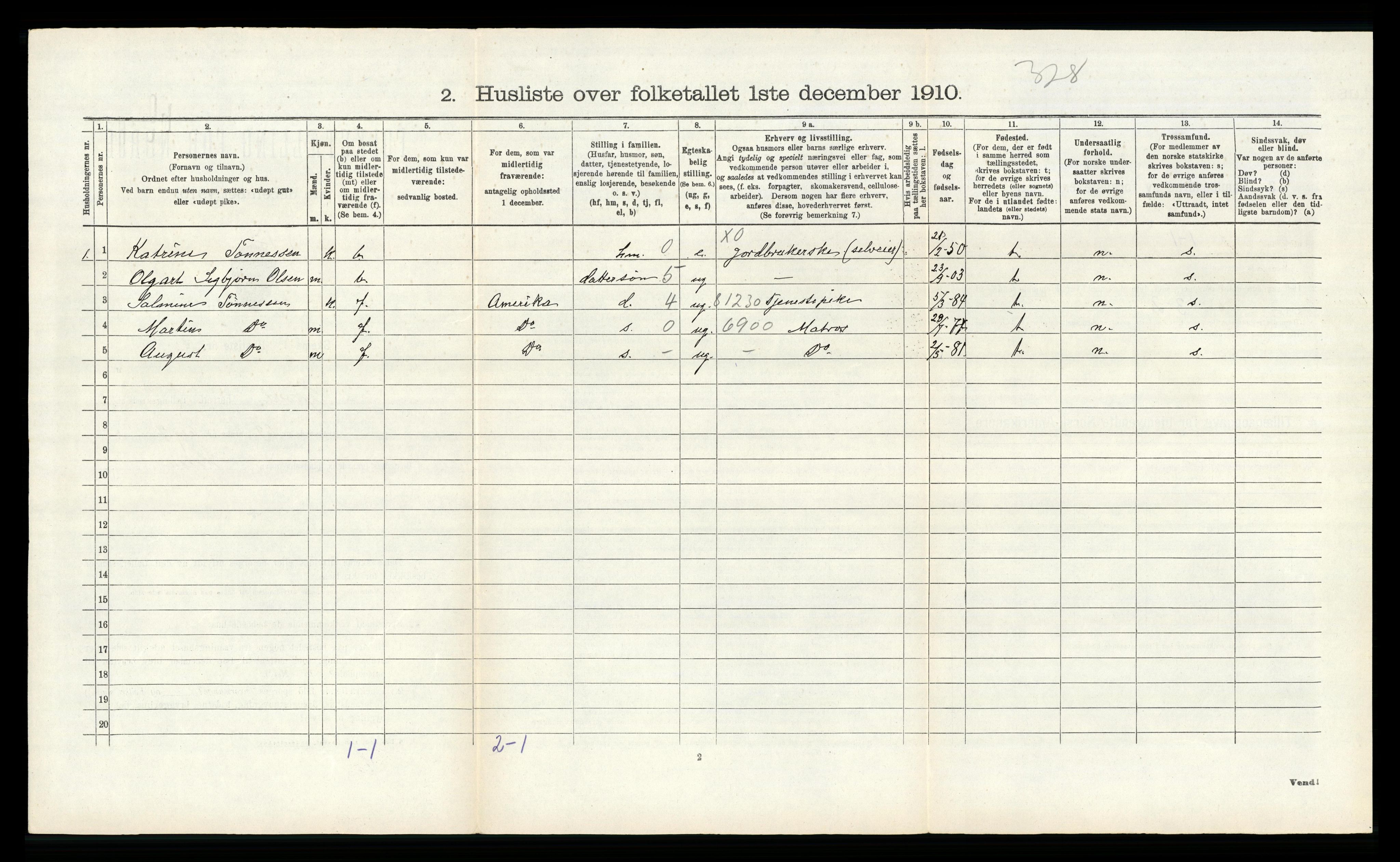 RA, Folketelling 1910 for 1040 Spind herred, 1910, s. 171