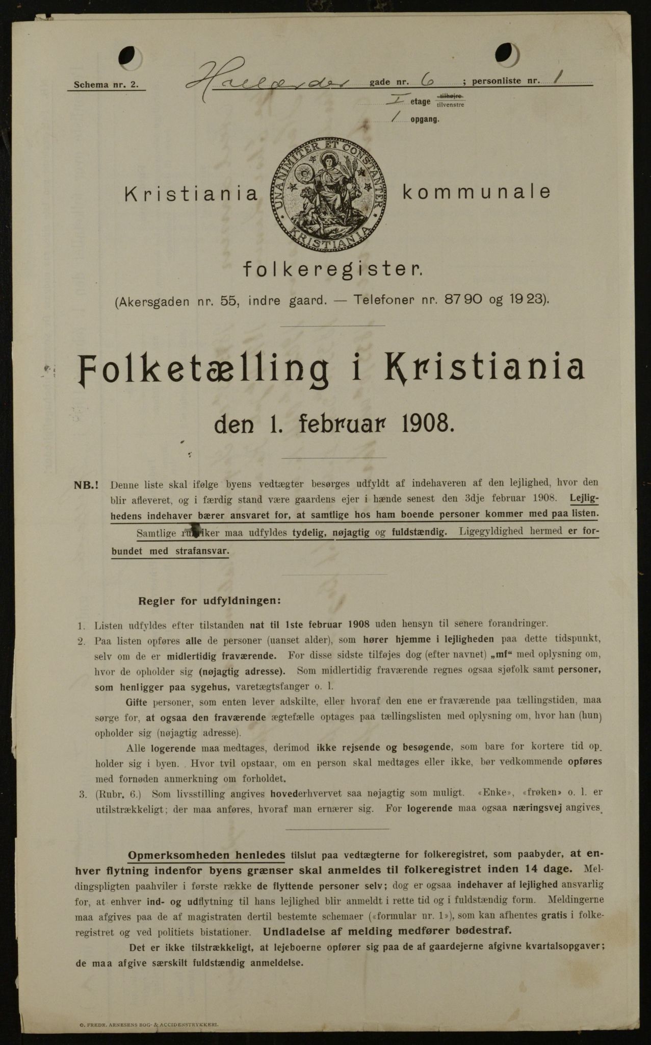 OBA, Kommunal folketelling 1.2.1908 for Kristiania kjøpstad, 1908, s. 36667