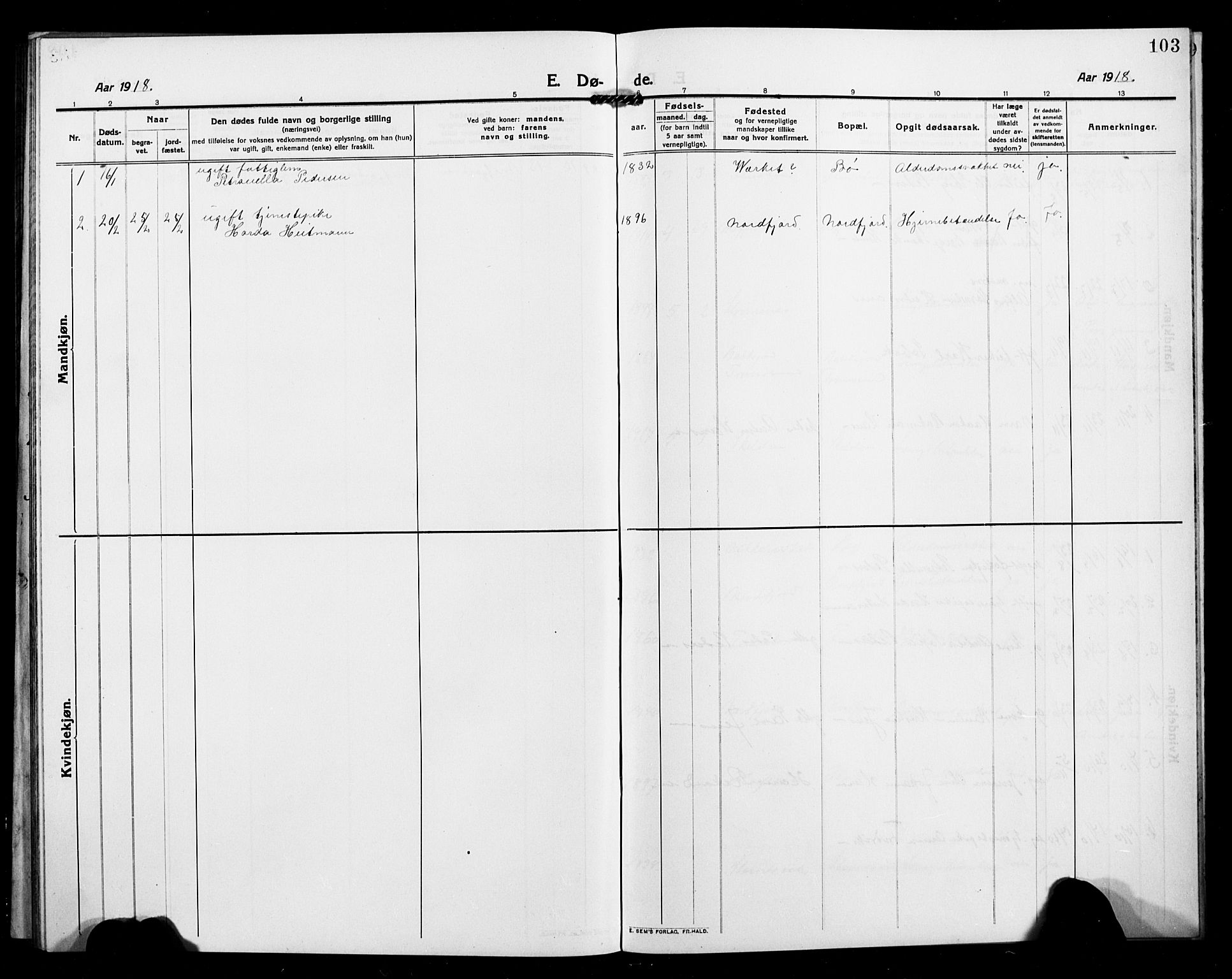 Berg sokneprestkontor, SATØ/S-1318/G/Ga/Gab/L0006klokker: Klokkerbok nr. 6, 1912-1921, s. 103