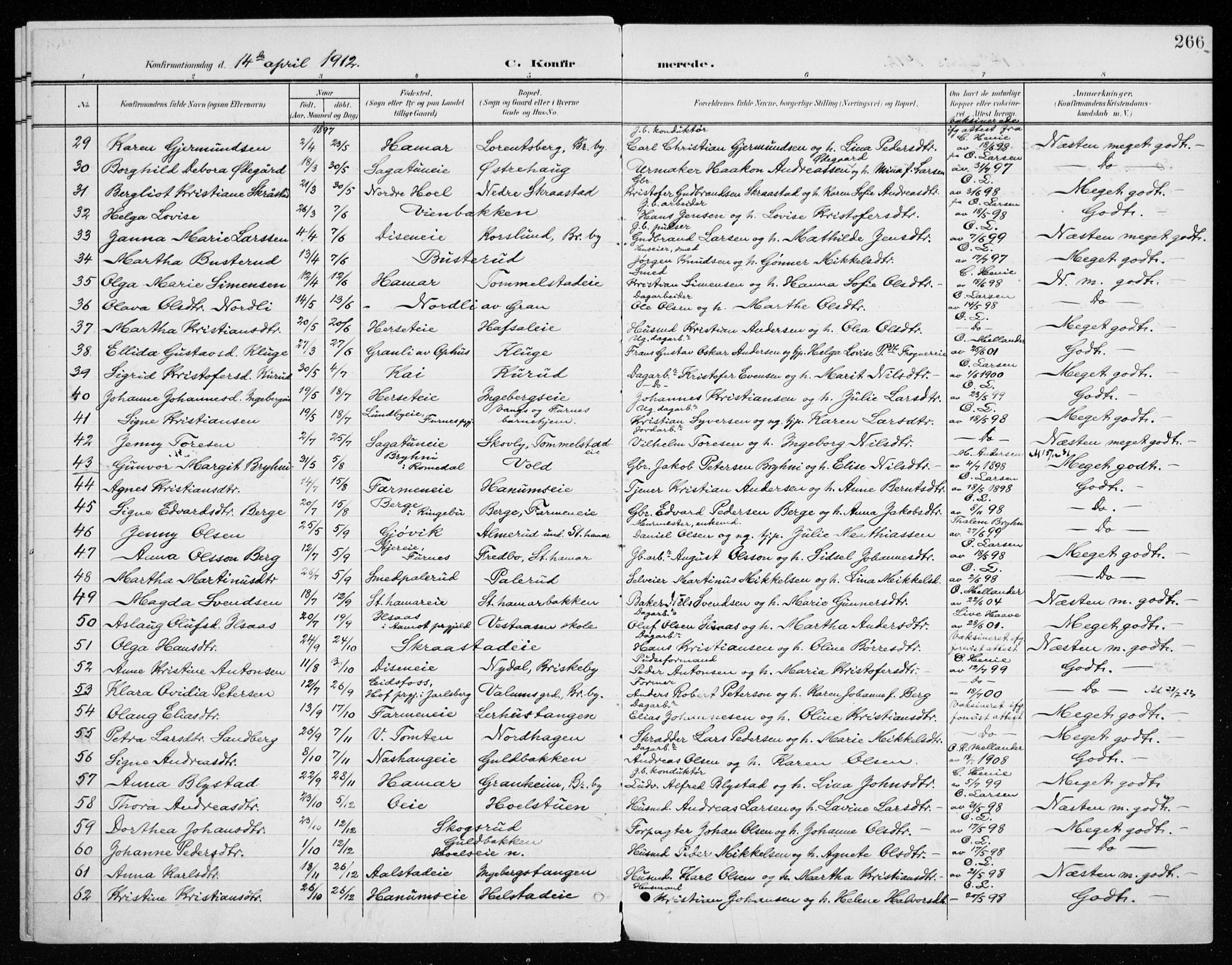 Vang prestekontor, Hedmark, AV/SAH-PREST-008/H/Ha/Haa/L0021: Ministerialbok nr. 21, 1902-1917, s. 266