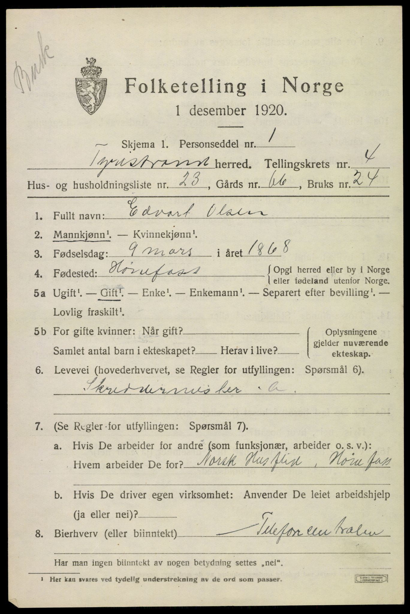 SAKO, Folketelling 1920 for 0611 Tyristrand herred, 1920, s. 3248