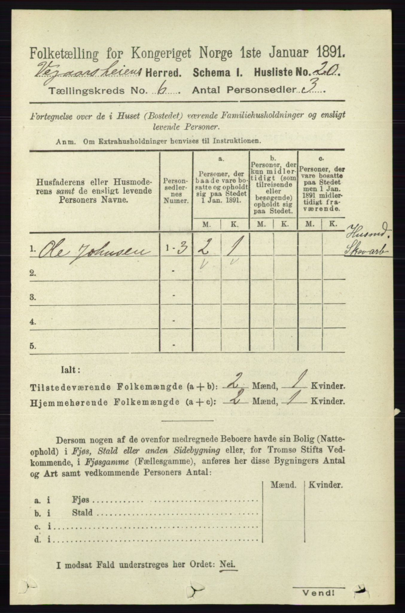 RA, Folketelling 1891 for 0912 Vegårshei herred, 1891, s. 1161