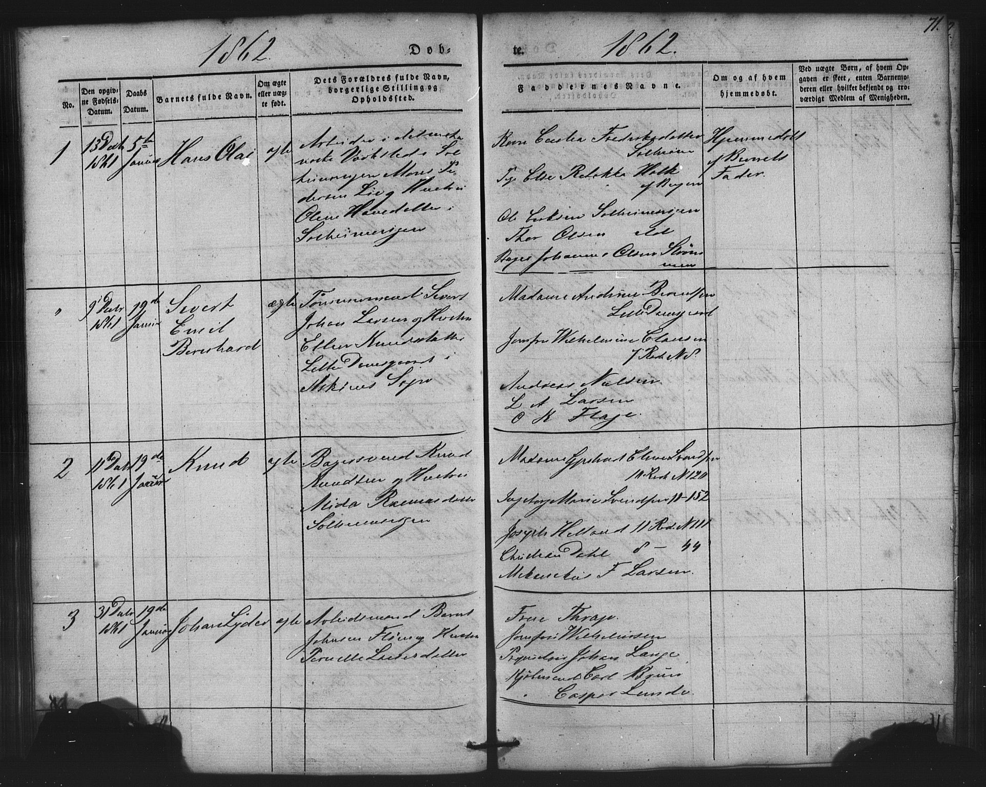 St. Jørgens hospital og Årstad sokneprestembete, AV/SAB-A-99934: Klokkerbok nr. A 2, 1843-1863, s. 71