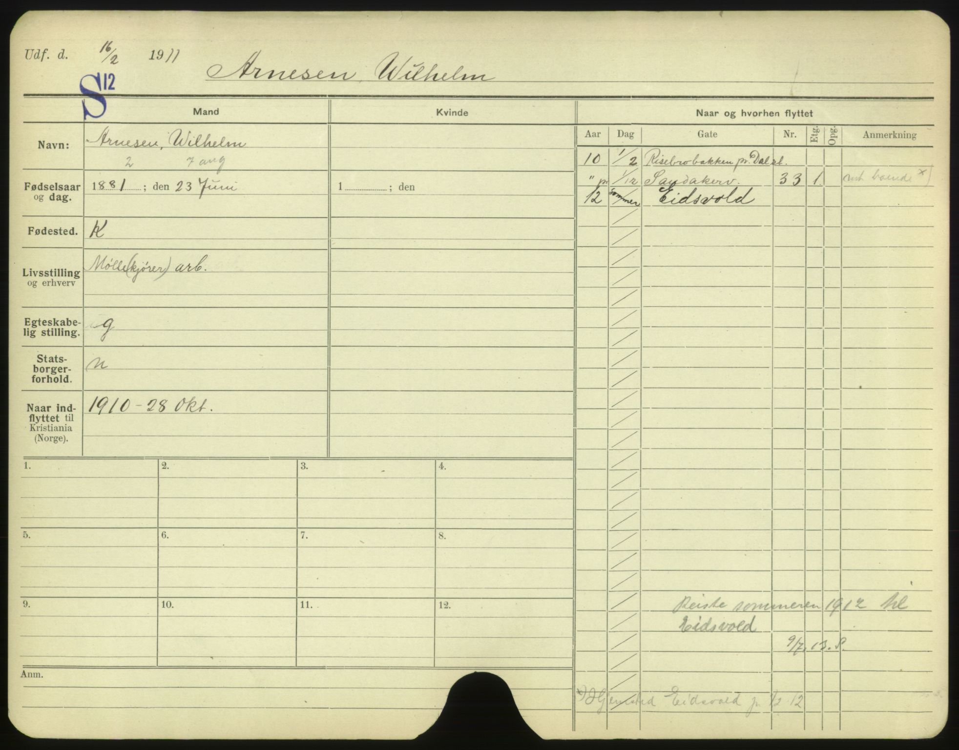 Oslo folkeregister, Registerkort, SAO/A-11715/F/Fa/Fac/L0001: Menn, 1906-1914, s. 698a