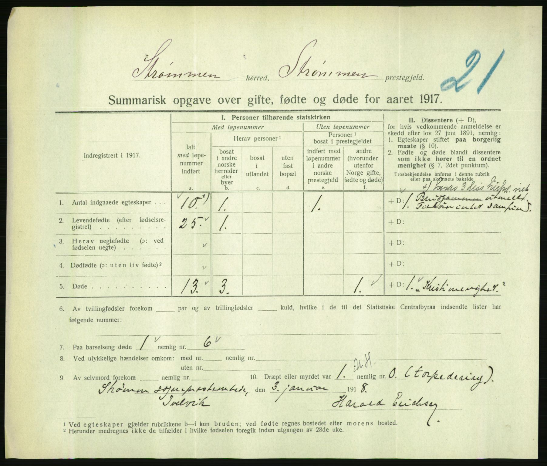 Statistisk sentralbyrå, Sosiodemografiske emner, Befolkning, RA/S-2228/D/Df/Dfb/Dfbg/L0056: Summariske oppgaver over gifte, fødte og døde for hele landet., 1917, s. 469