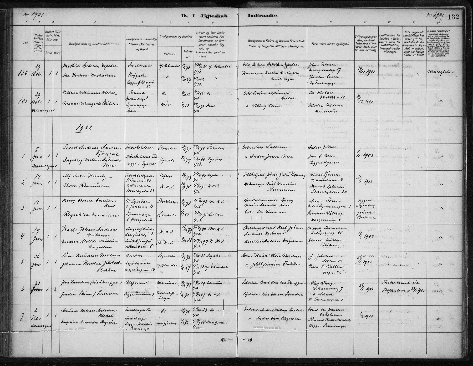 Korskirken sokneprestembete, AV/SAB-A-76101/H/Hab: Klokkerbok nr. D 3, 1887-1906, s. 132