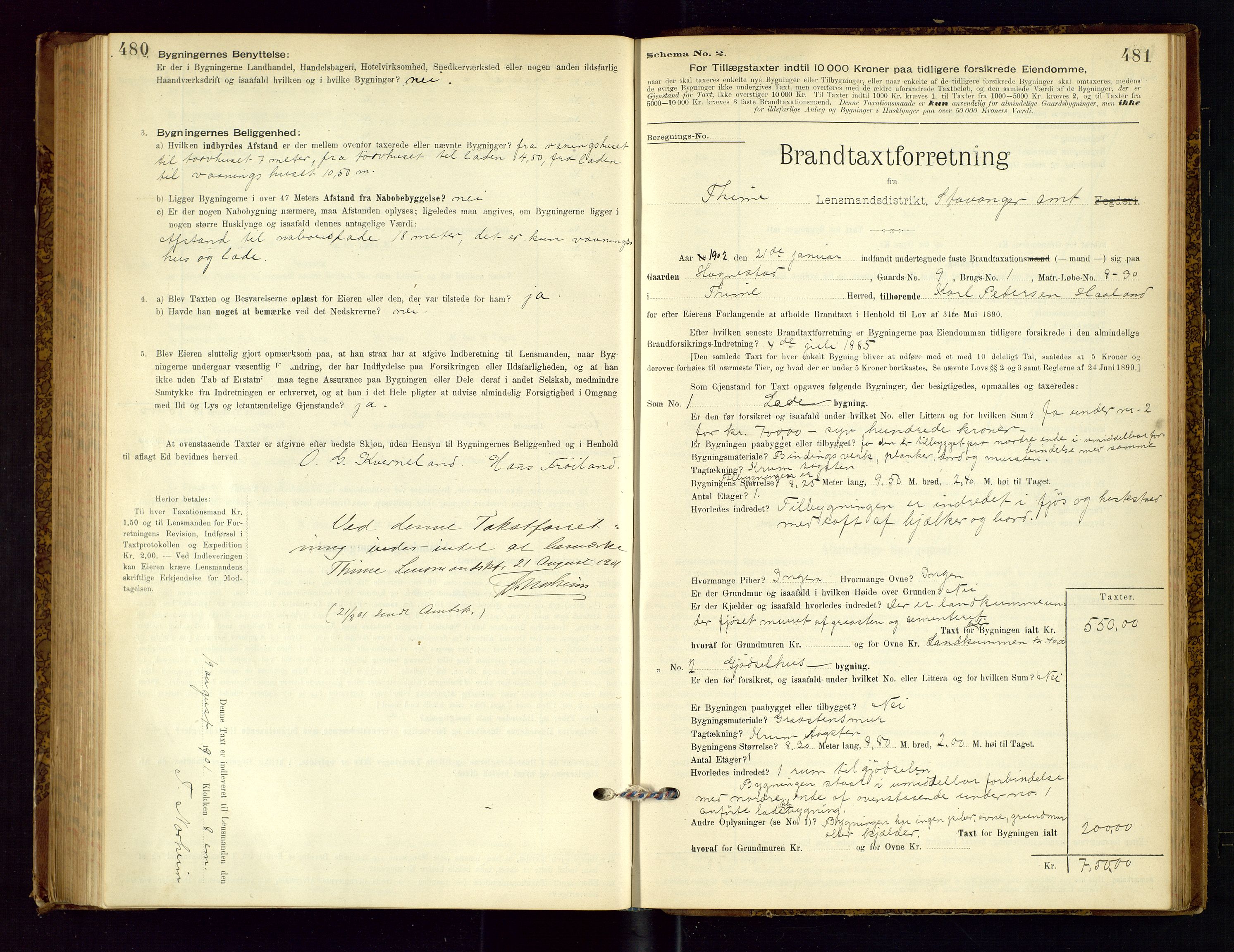 Time lensmannskontor, SAST/A-100420/Gob/L0001: Branntakstprotokoll, 1896-1914, s. 480-481