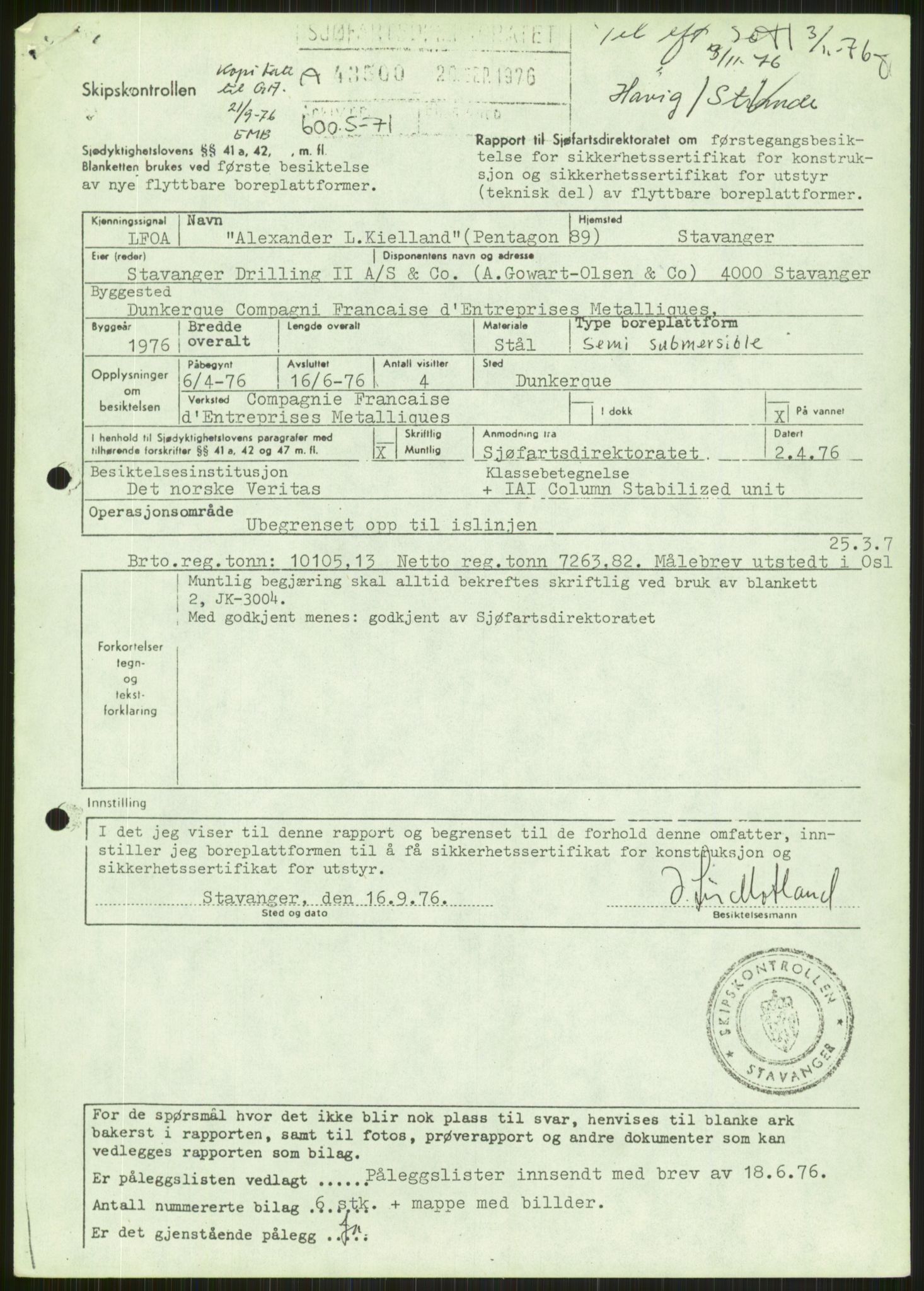 Justisdepartementet, Granskningskommisjonen ved Alexander Kielland-ulykken 27.3.1980, RA/S-1165/D/L0024: A Alexander L. Kielland (A1-A2, A7-A9, A14, A22, A16 av 31)/ E CFEM (E1, E3-E6 av 27)/ F Richard Ducros (Doku.liste + F1-F6 av 8)/ H Sjøfartsdirektoratet/Skipskontrollen (H12, H14-H16, H44, H49, H51 av 52), 1980-1981, s. 992