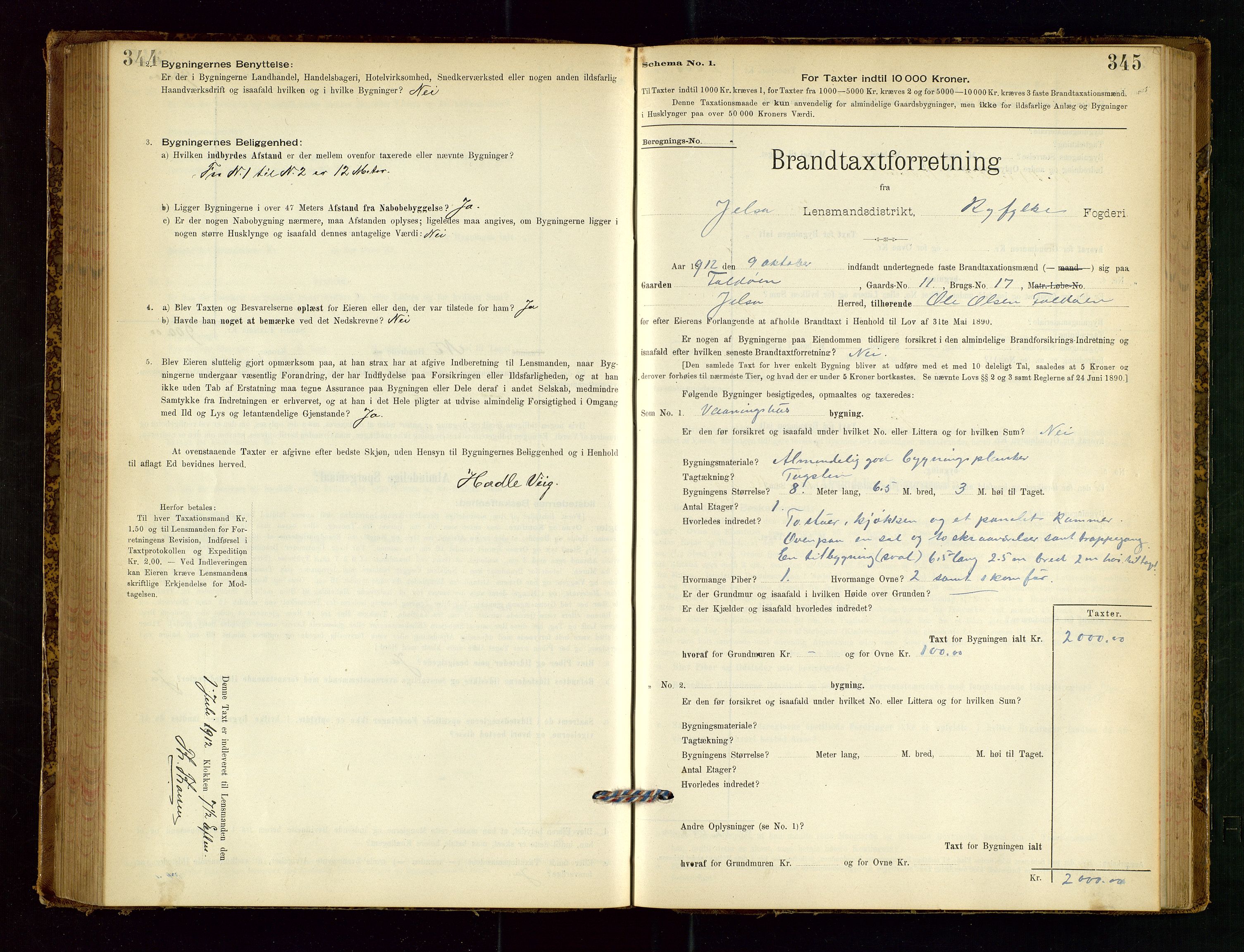 Jelsa lensmannskontor, SAST/A-100360/Gob/L0001: "Brandtaxationsprotocol", 1895-1918, s. 344-345