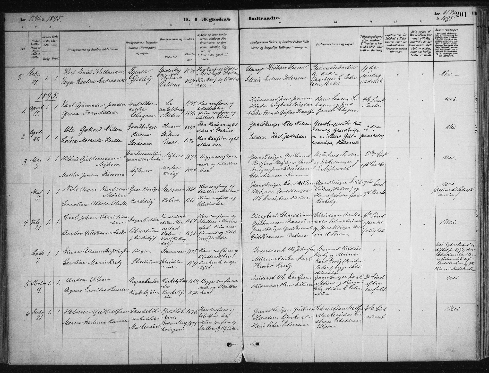 Nittedal prestekontor Kirkebøker, AV/SAO-A-10365a/F/Fa/L0007: Ministerialbok nr. I 7, 1879-1901, s. 201