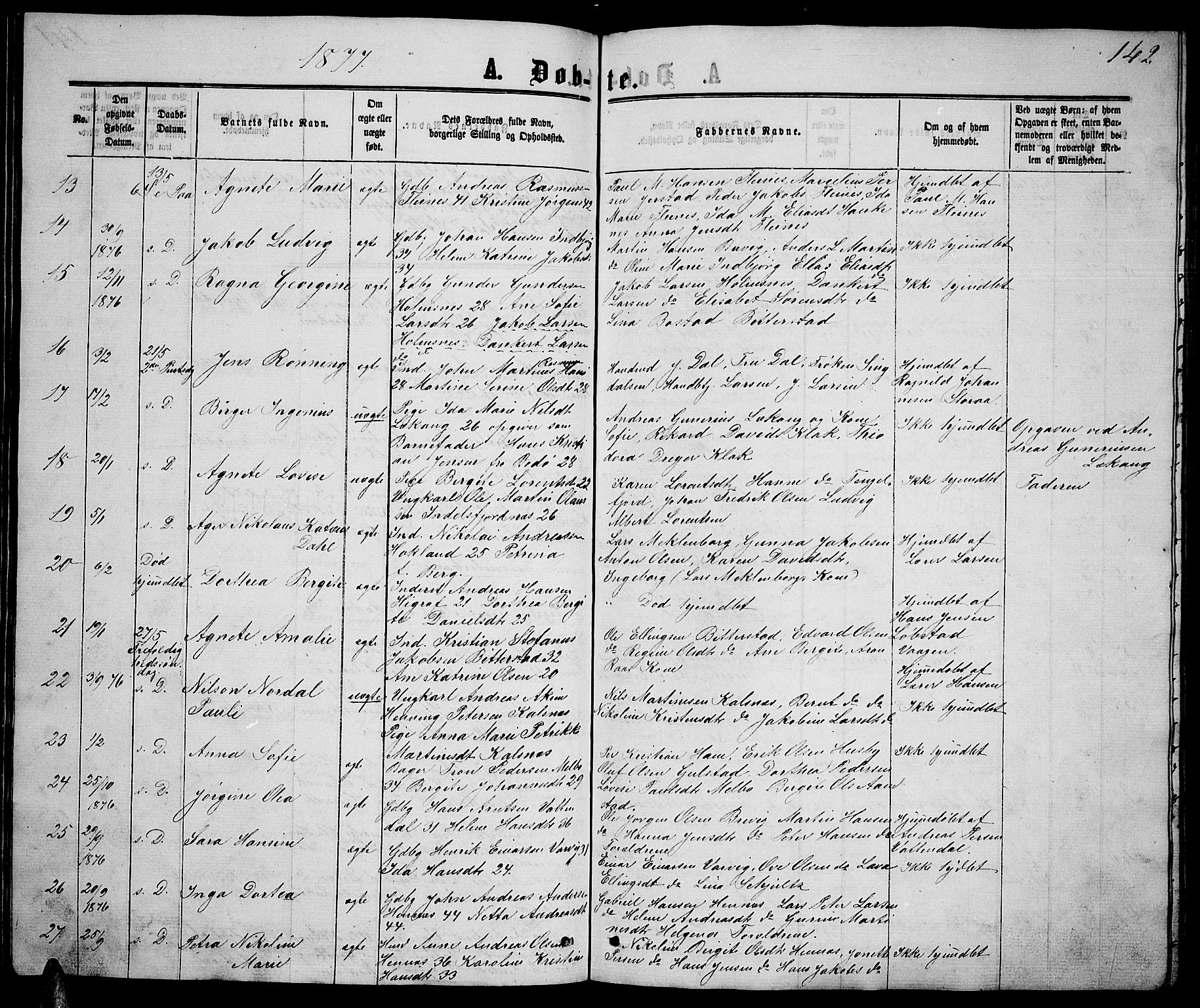 Ministerialprotokoller, klokkerbøker og fødselsregistre - Nordland, AV/SAT-A-1459/888/L1266: Klokkerbok nr. 888C04, 1864-1877, s. 142