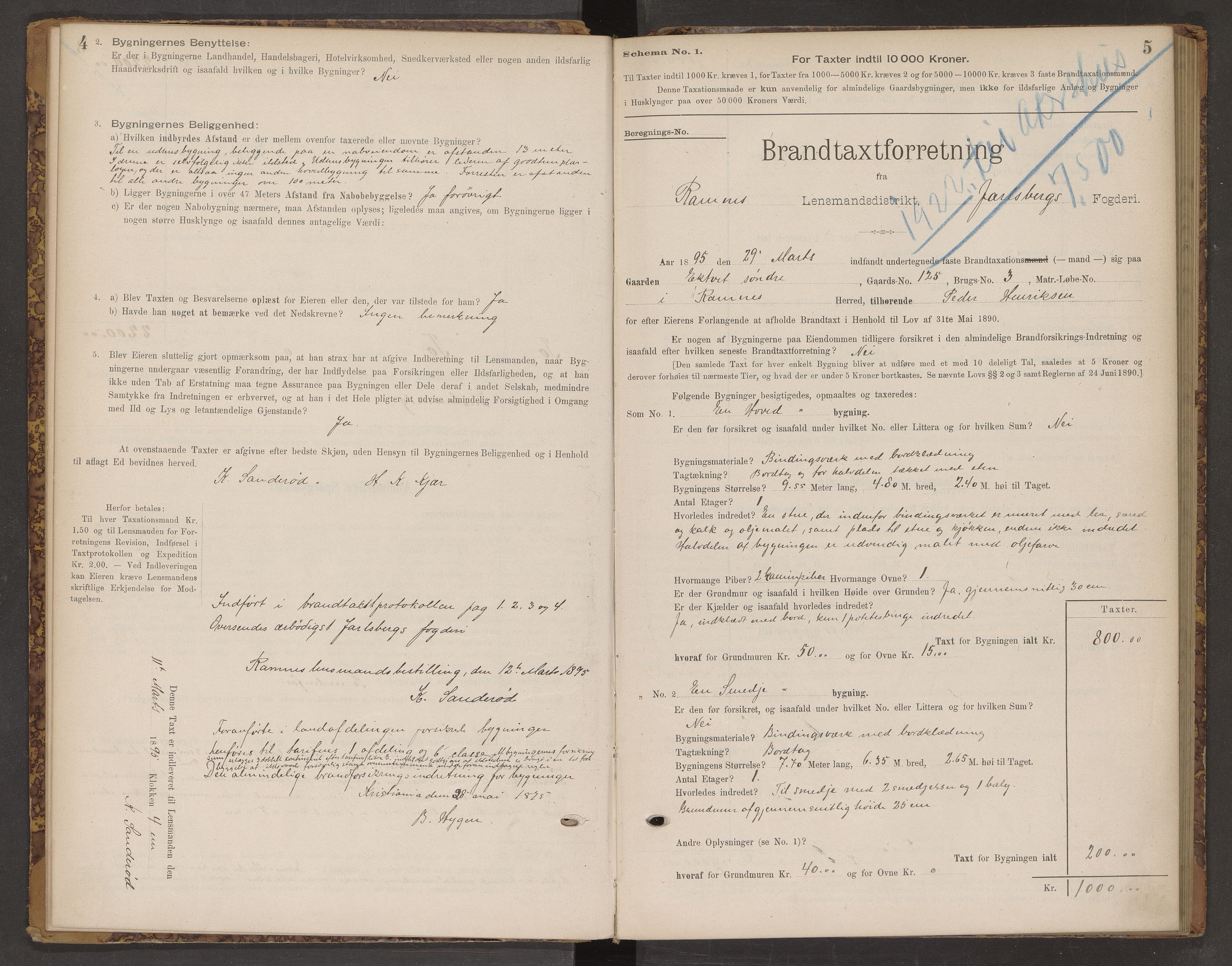 Ramnes lensmannskontor, AV/SAKO-A-581/Y/Yc/Ycb/L0001: Skjematakstprotokoll, 1895-1928