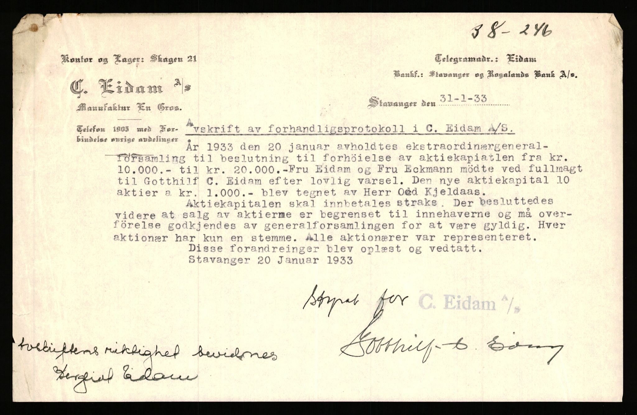 Stavanger byfogd, AV/SAST-A-101408/002/J/Jd/Jde/L0034: Registreringsmeldinger og bilag. Aksjeselskap, 99-165, 1915-1961, s. 24
