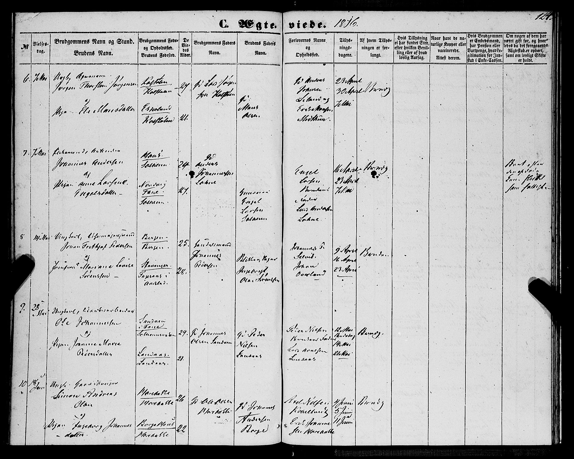 St. Jørgens hospital og Årstad sokneprestembete, AV/SAB-A-99934: Ministerialbok nr. A 9, 1853-1878, s. 124