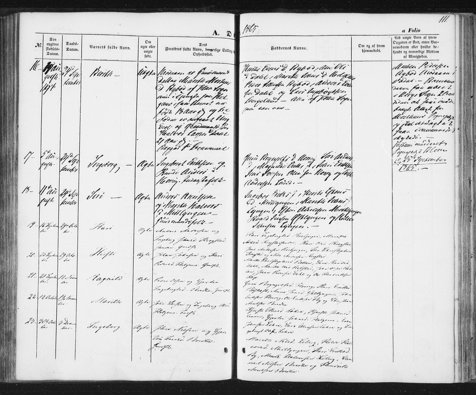 Ministerialprotokoller, klokkerbøker og fødselsregistre - Sør-Trøndelag, SAT/A-1456/692/L1103: Ministerialbok nr. 692A03, 1849-1870, s. 111