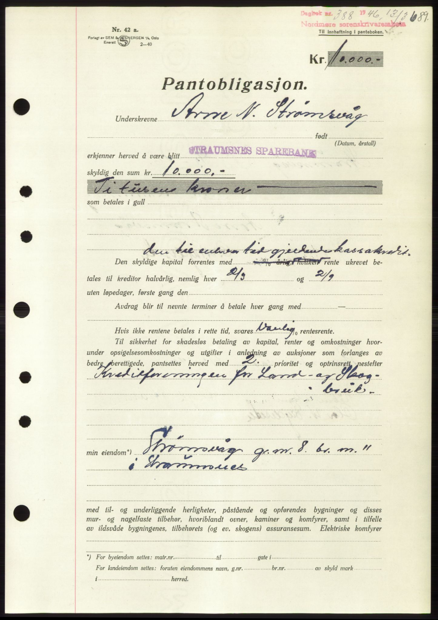 Nordmøre sorenskriveri, SAT/A-4132/1/2/2Ca: Pantebok nr. B93b, 1946-1946, Dagboknr: 388/1946