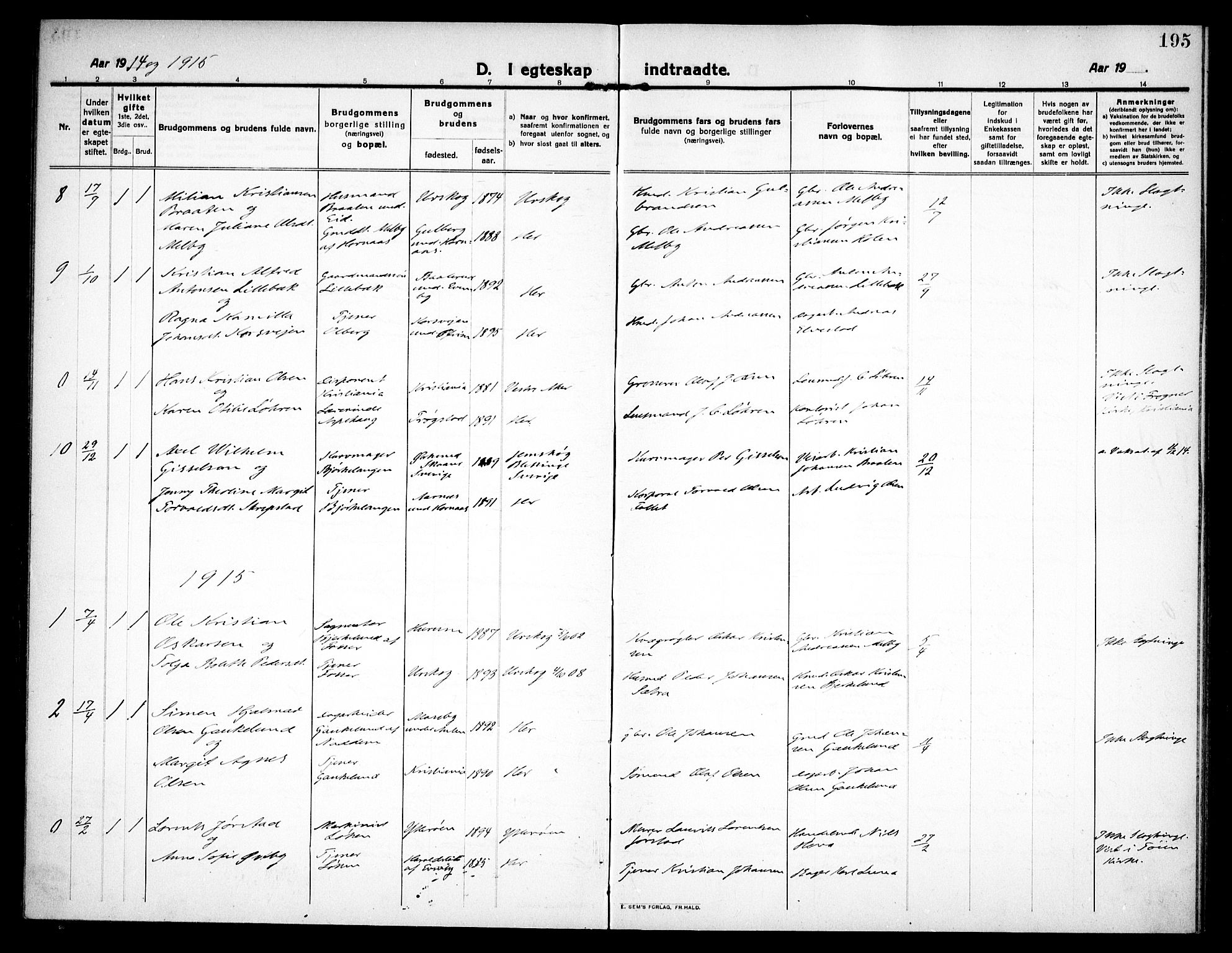 Høland prestekontor Kirkebøker, SAO/A-10346a/F/Fa/L0016: Ministerialbok nr. I 16, 1912-1921, s. 195