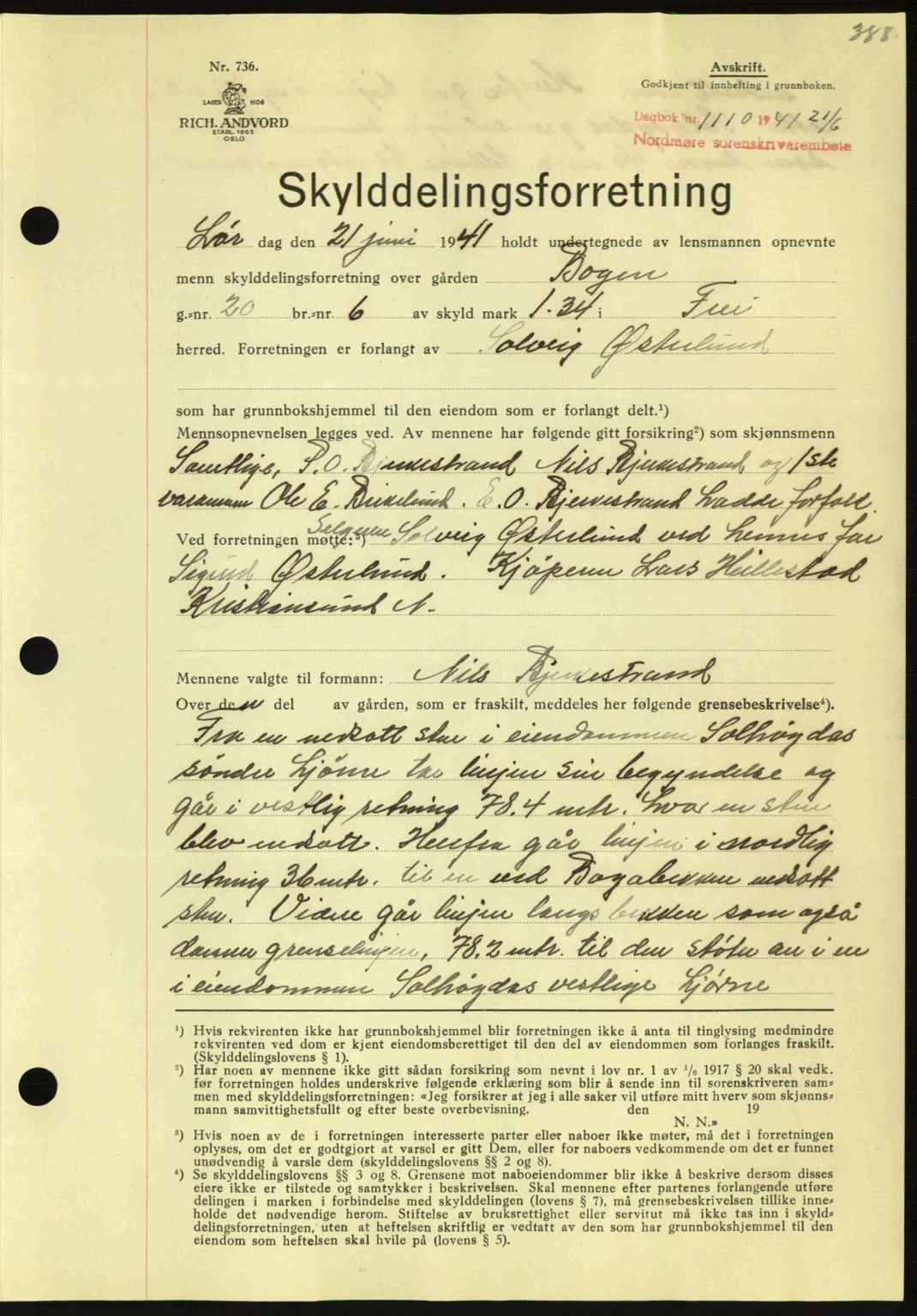 Nordmøre sorenskriveri, SAT/A-4132/1/2/2Ca: Pantebok nr. A90, 1941-1941, Dagboknr: 1110/1941
