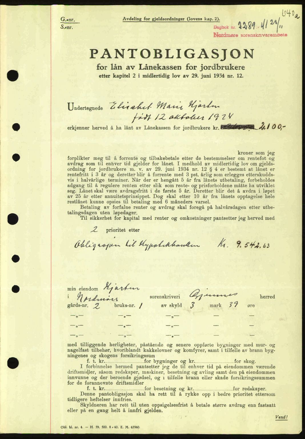 Nordmøre sorenskriveri, SAT/A-4132/1/2/2Ca: Pantebok nr. B88, 1941-1942, Dagboknr: 2289/1941