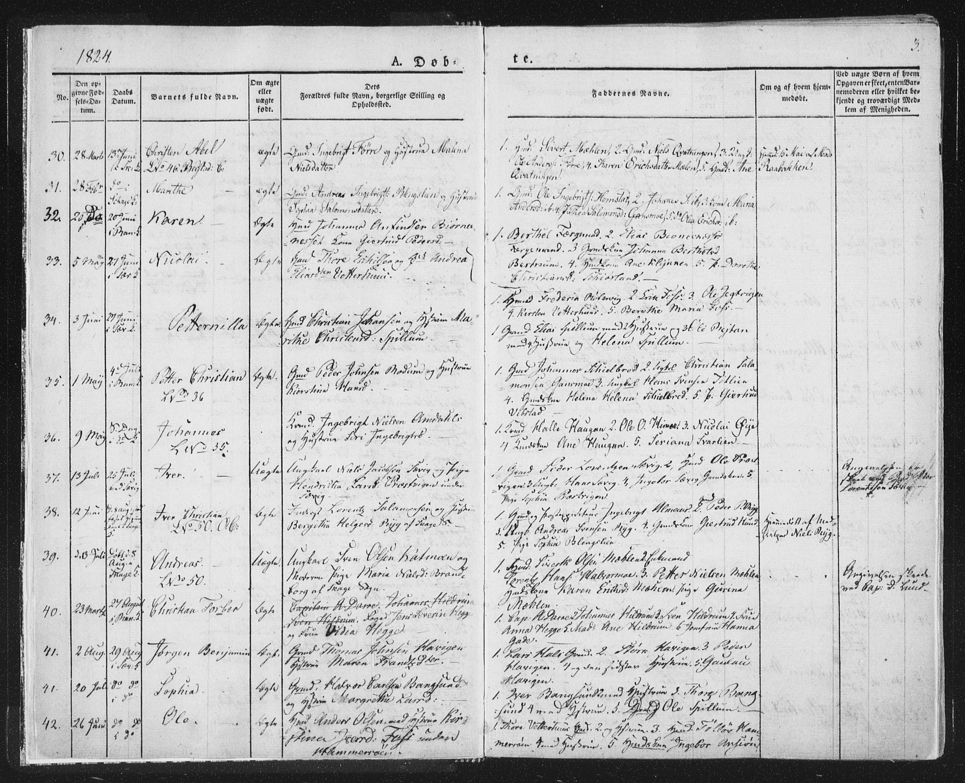 Ministerialprotokoller, klokkerbøker og fødselsregistre - Nord-Trøndelag, SAT/A-1458/764/L0551: Ministerialbok nr. 764A07a, 1824-1864, s. 3