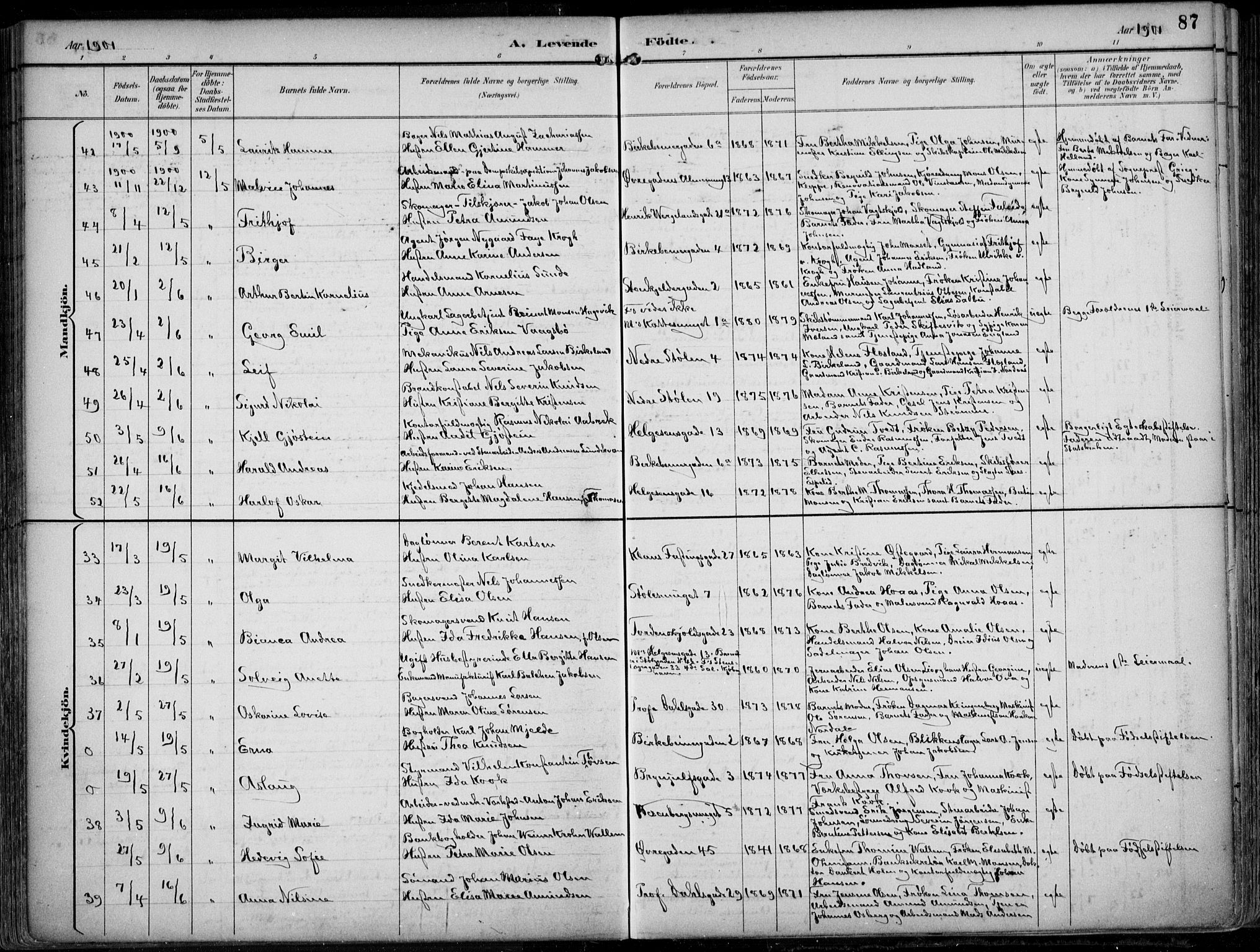 Mariakirken Sokneprestembete, AV/SAB-A-76901/H/Hab/L0005: Klokkerbok nr. A 5, 1893-1913, s. 87