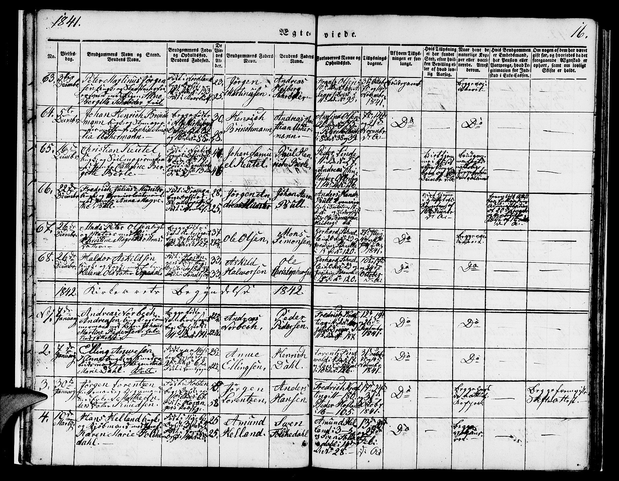 Domkirken sokneprestembete, AV/SAB-A-74801/H/Hab/L0029: Klokkerbok nr. D 1, 1839-1857, s. 16