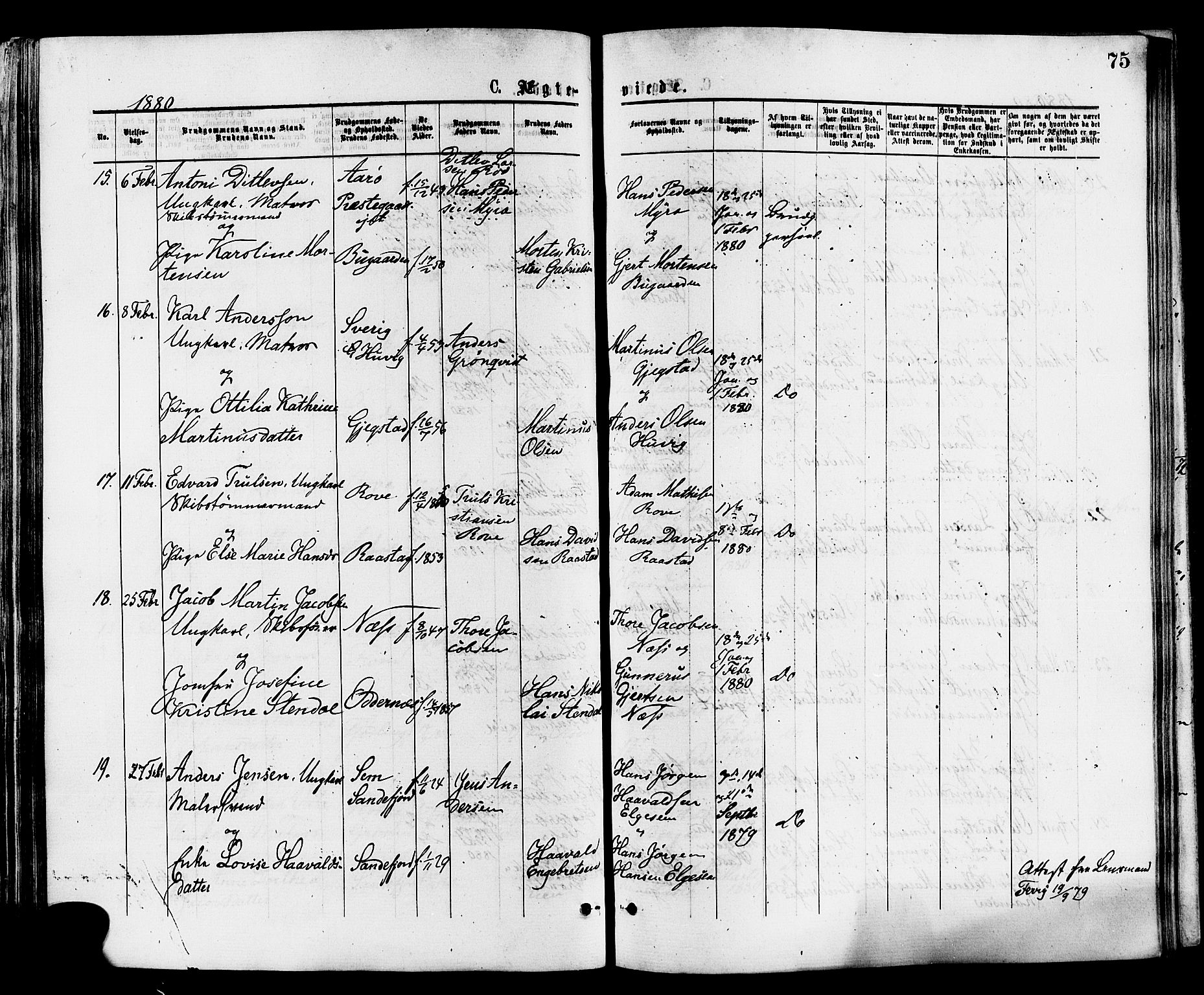 Sandar kirkebøker, AV/SAKO-A-243/F/Fa/L0011: Ministerialbok nr. 11, 1872-1882, s. 75